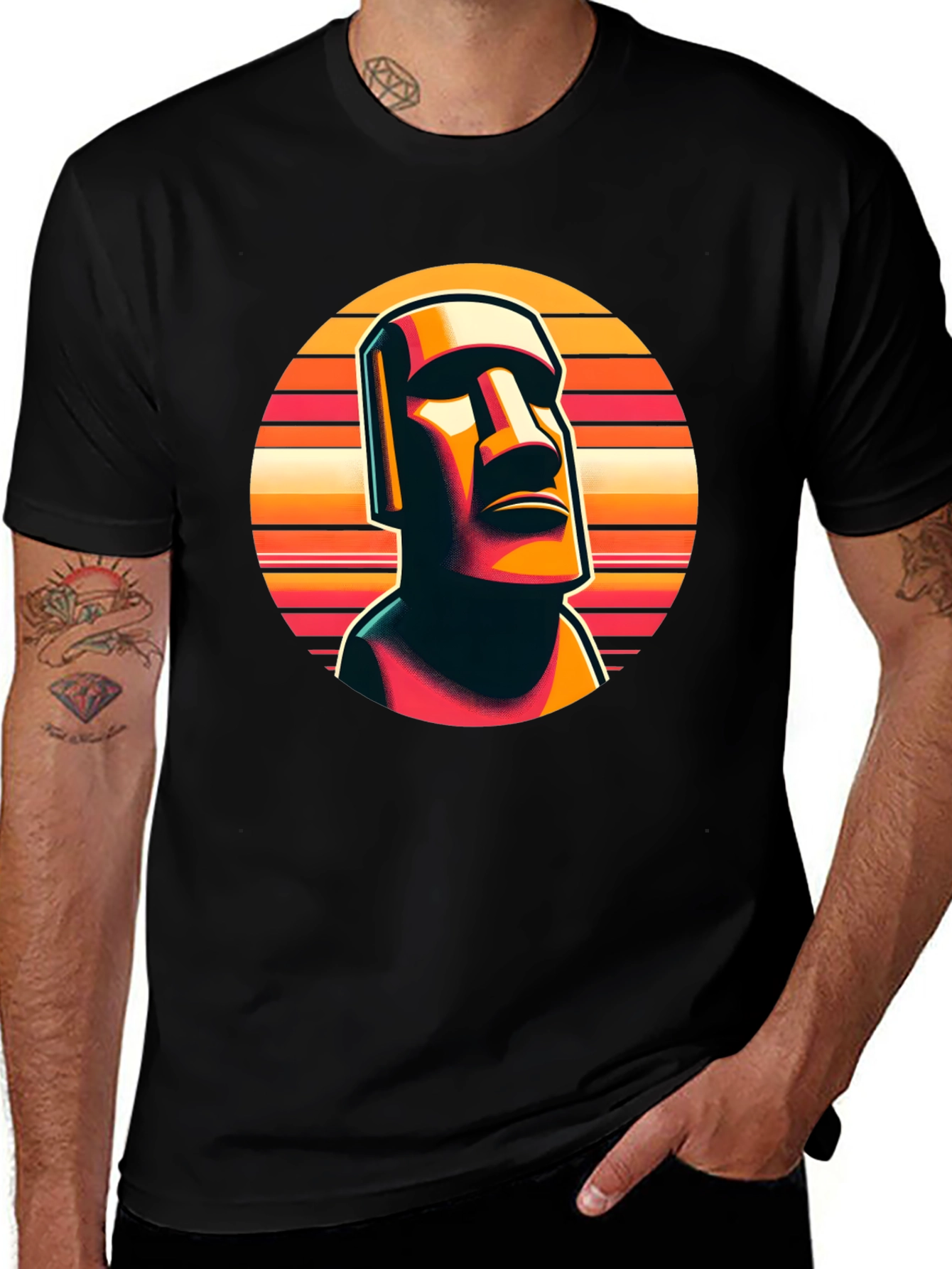 Black Moai Statue Graphic Tee - Retro Style main image