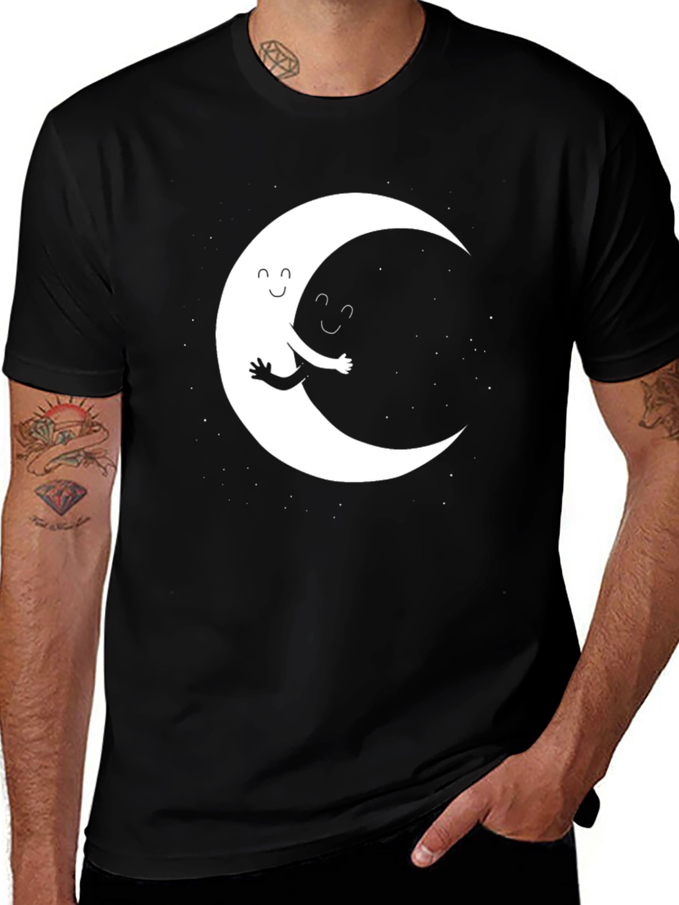 Moon Hug Graphic Tee - Black Crewneck T-Shirt
