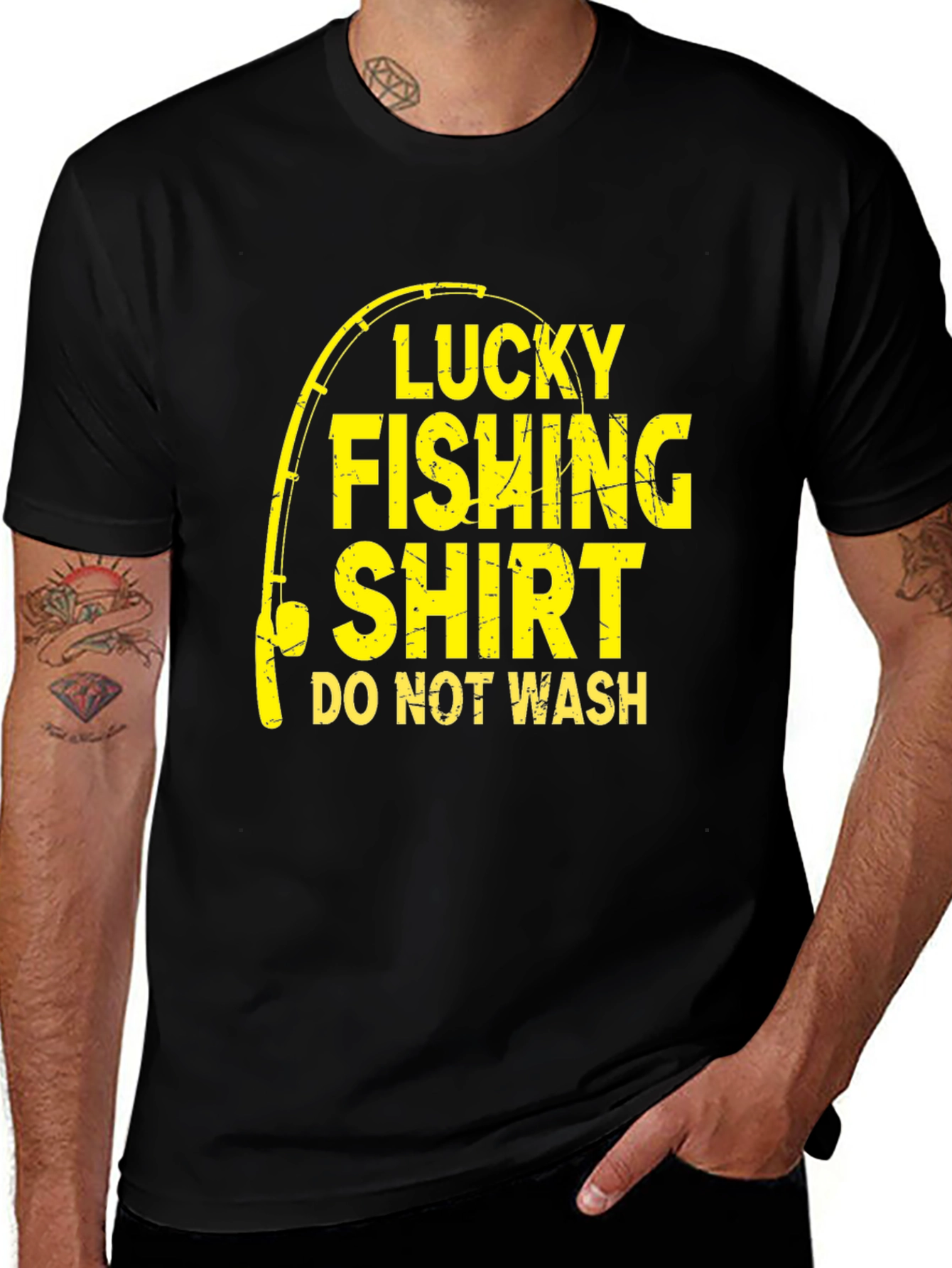 Black Lucky Fishing Shirt - Novelty Graphic Tee main image