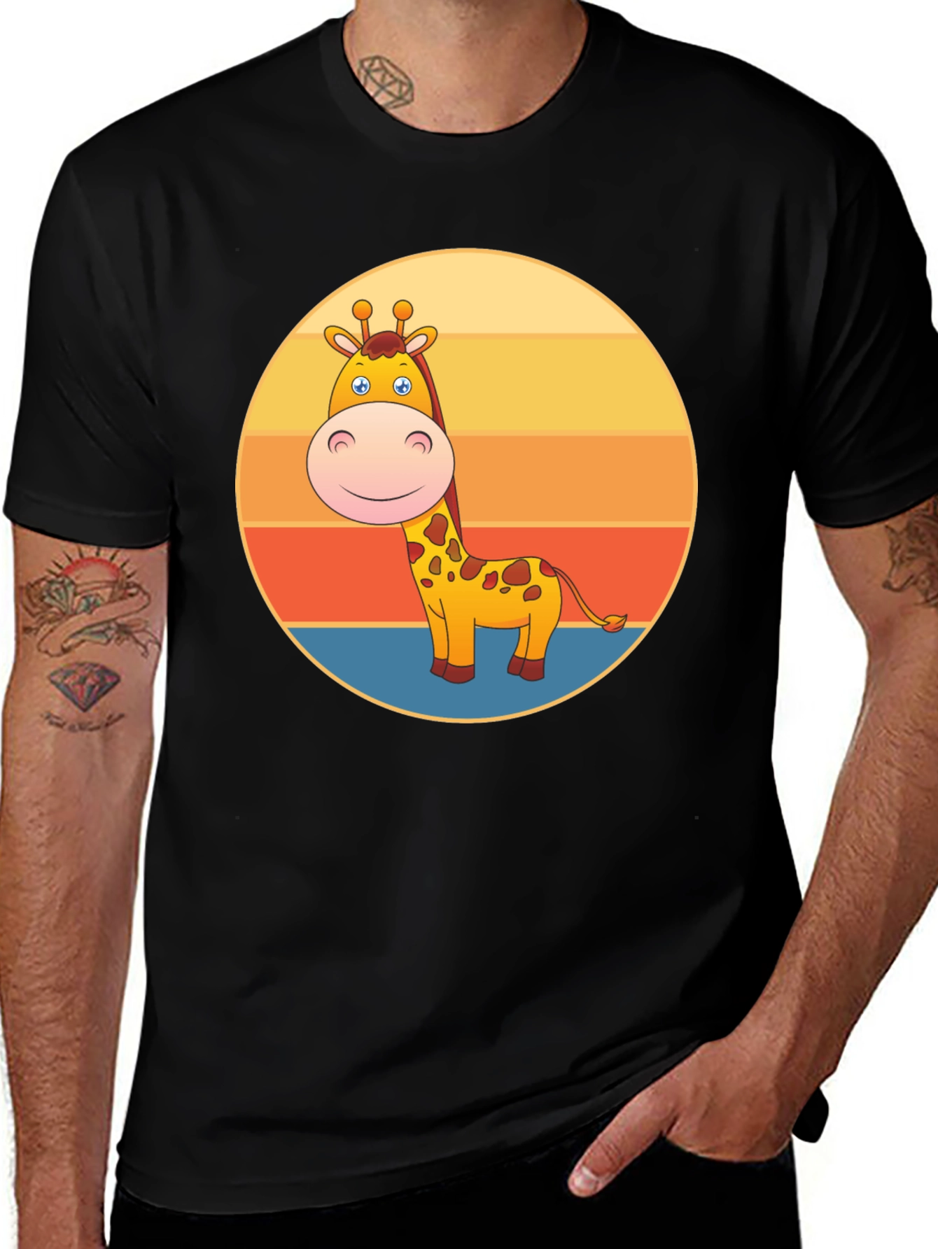 Black Giraffe Sunset Graphic Tee - Fun Animal T-Shirt main image