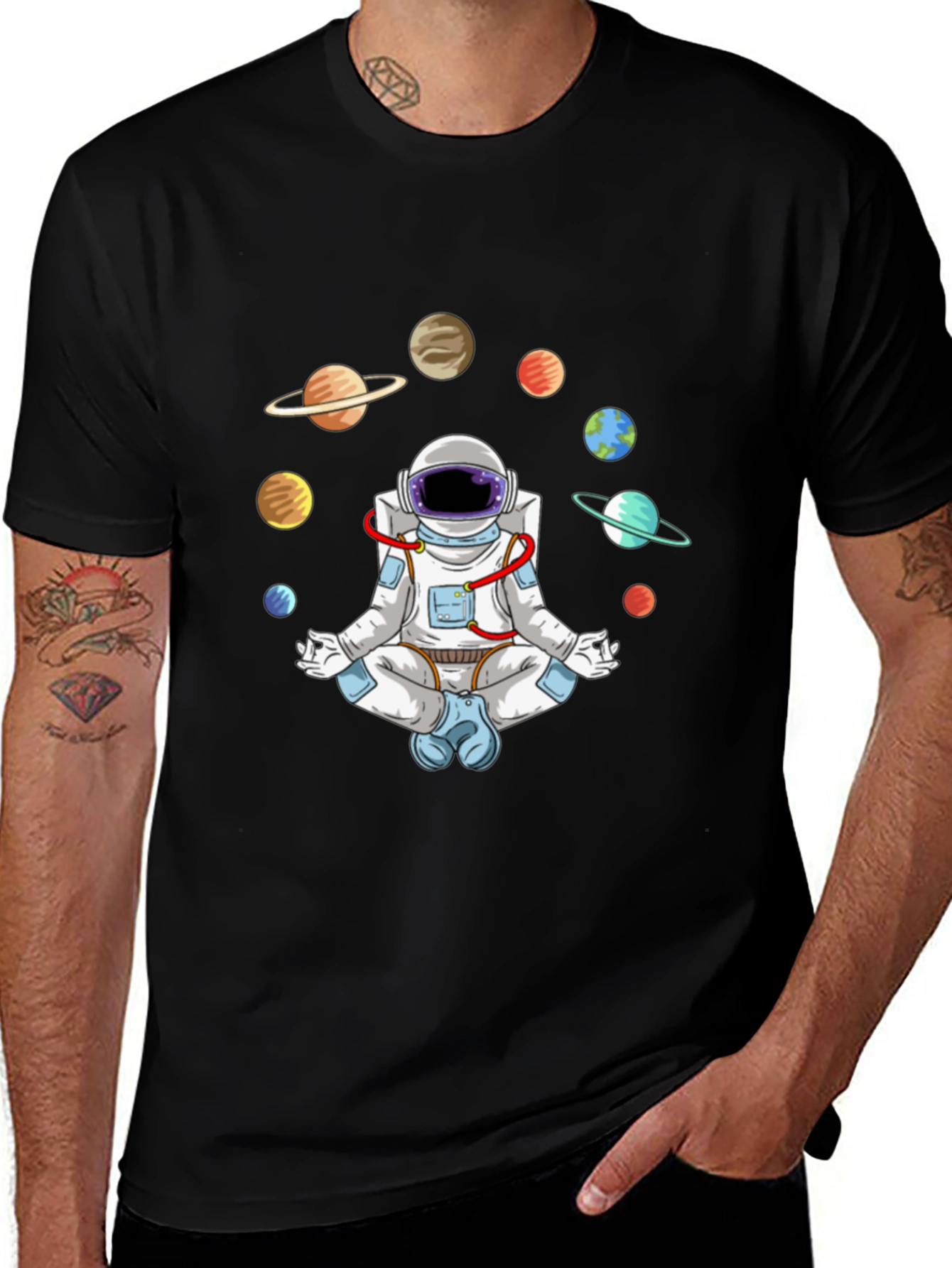 Variant 24 of Meditating Astronaut Planets Graphic Tee