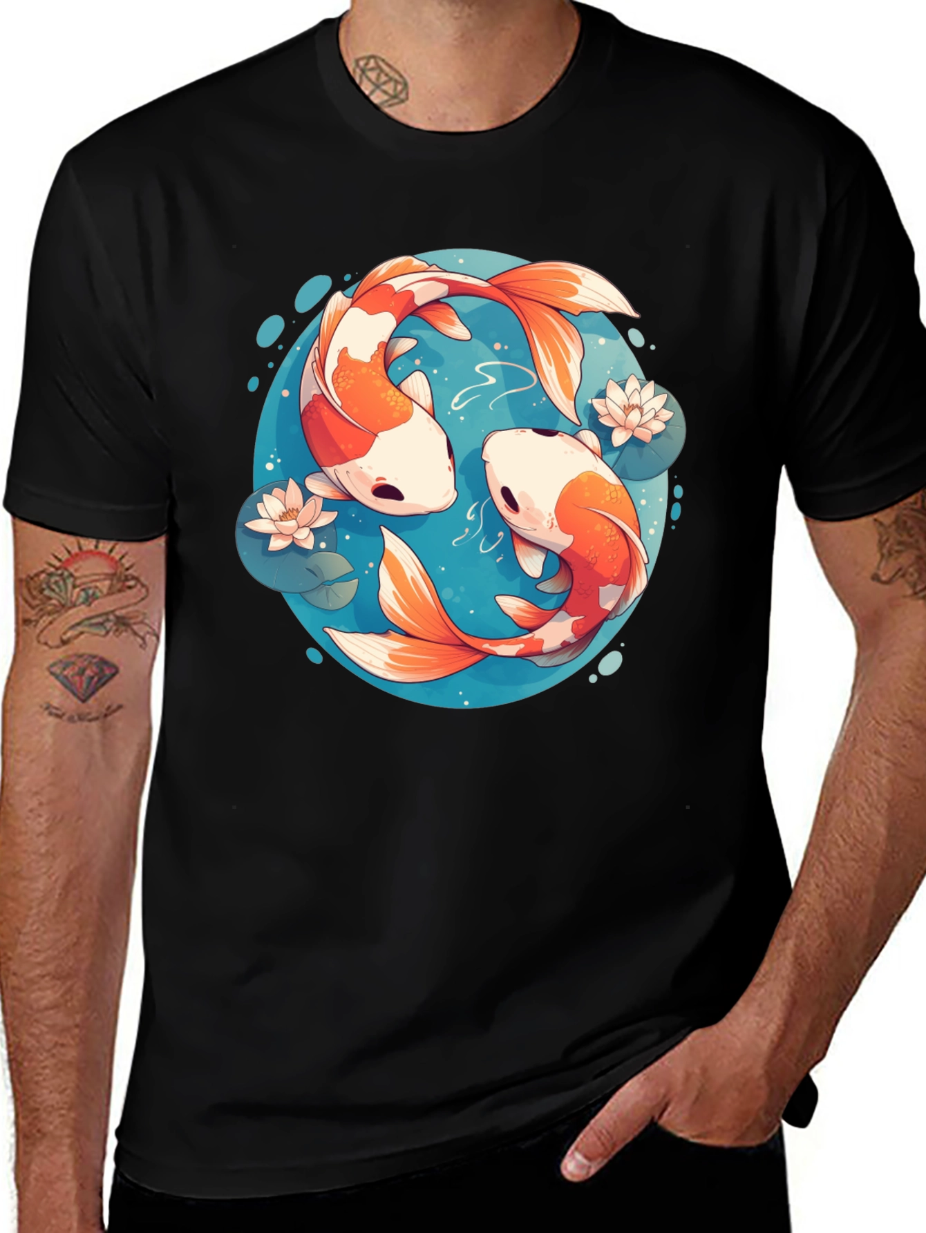 Variant 21 of Koi Fish Yin Yang Graphic Tee - Black