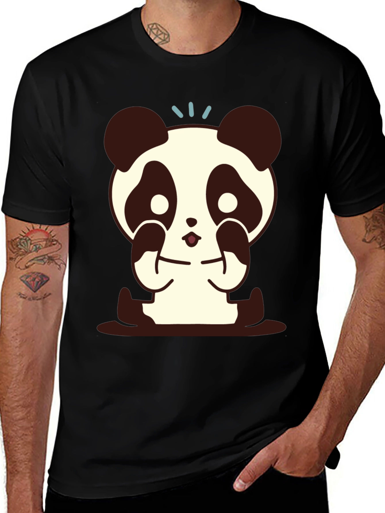Variant 29 of Cute Cartoon Panda Graphic Tee - Soft Black Cotton