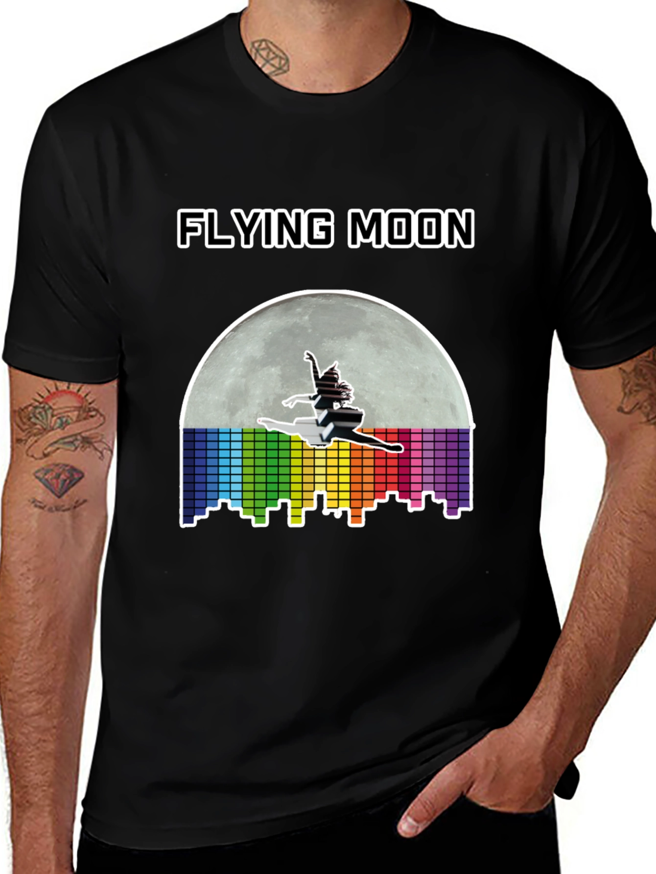 Variant 22 of Flying Moon Graphic Tee - Unique Design Black T-Shirt