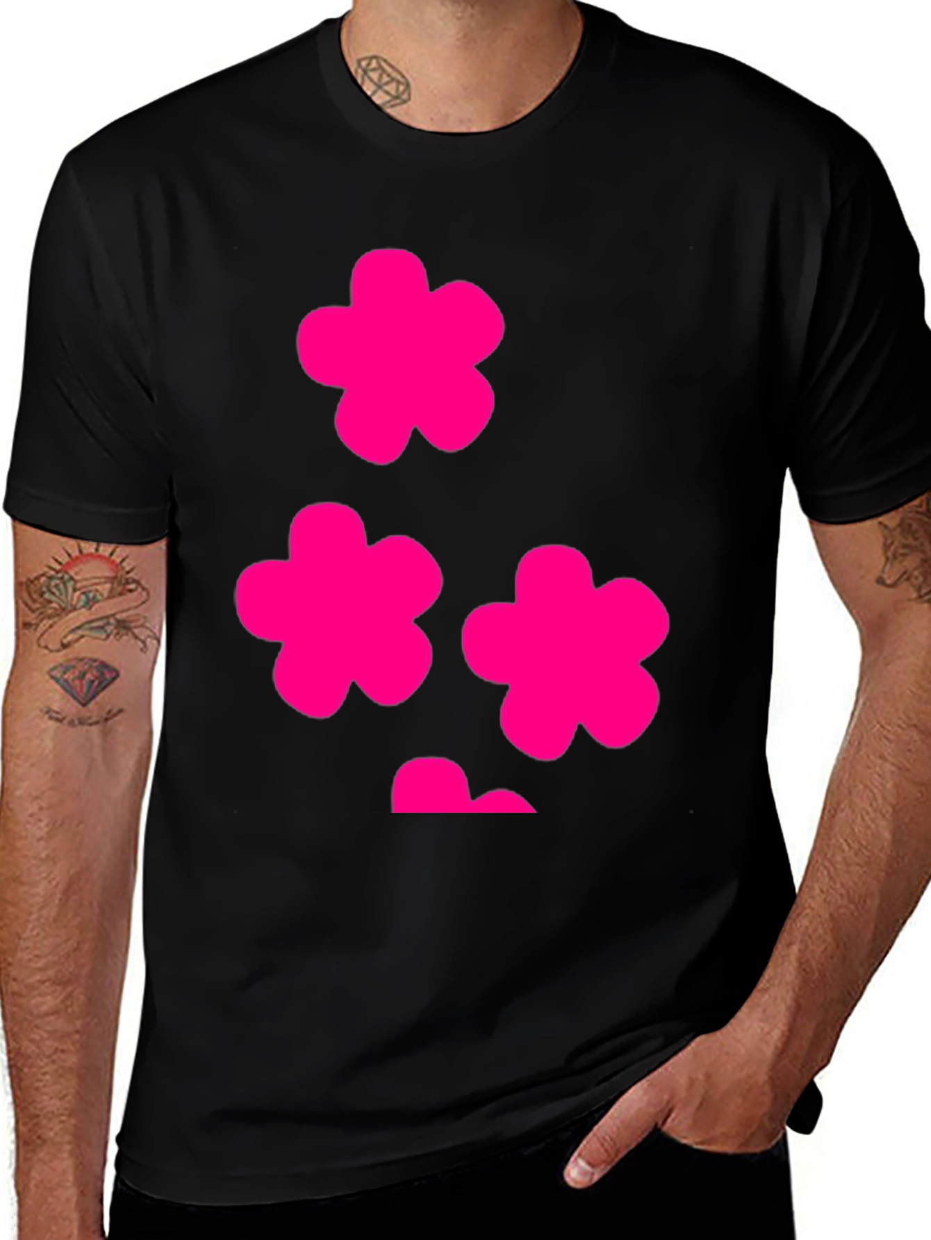 Variant 2 of Pink Flowers Graphic Tee - Stylish Black T-Shirt