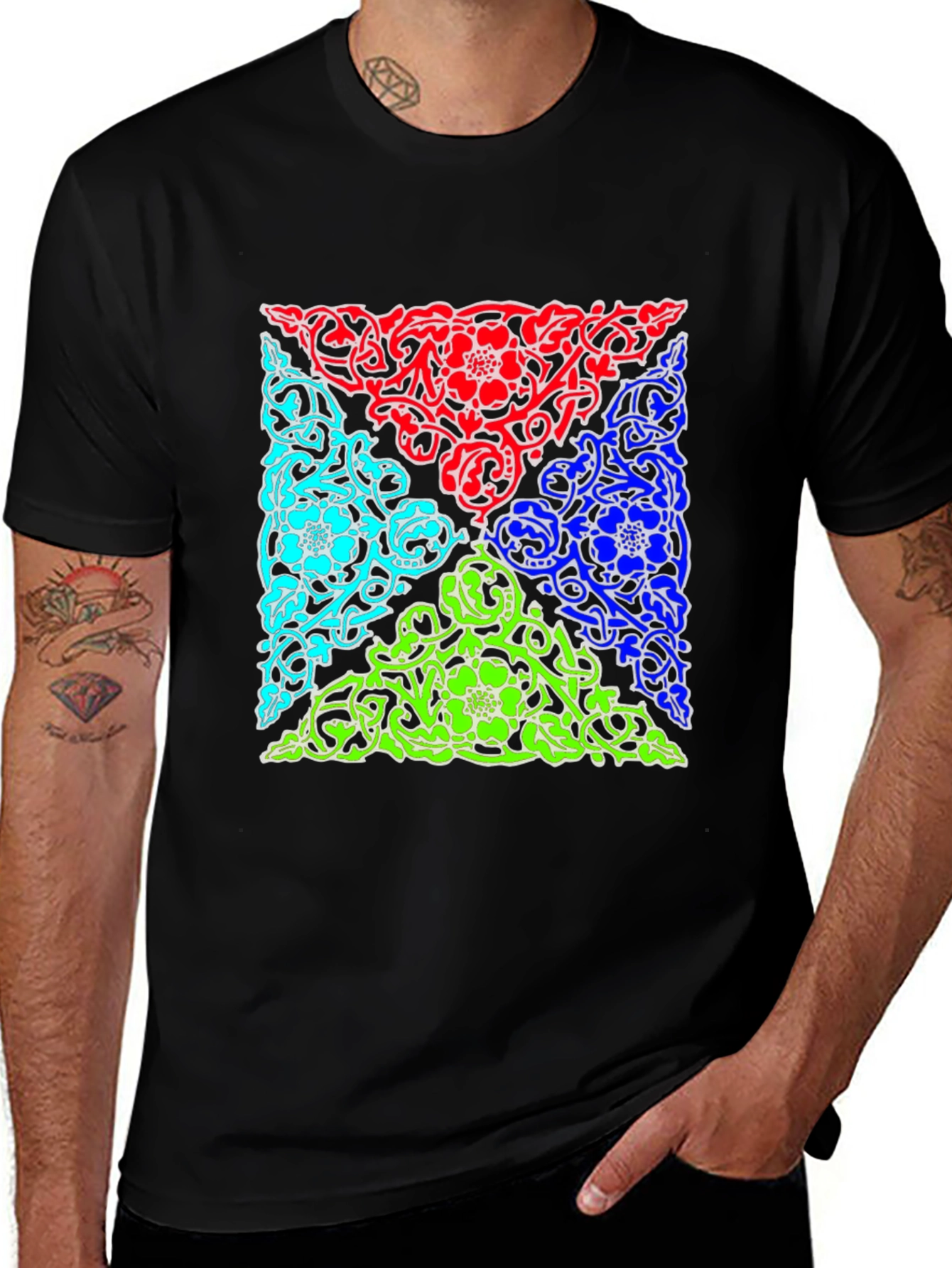 Variant 19 of Floral Quad T-Shirt - Colorful Graphic Tee