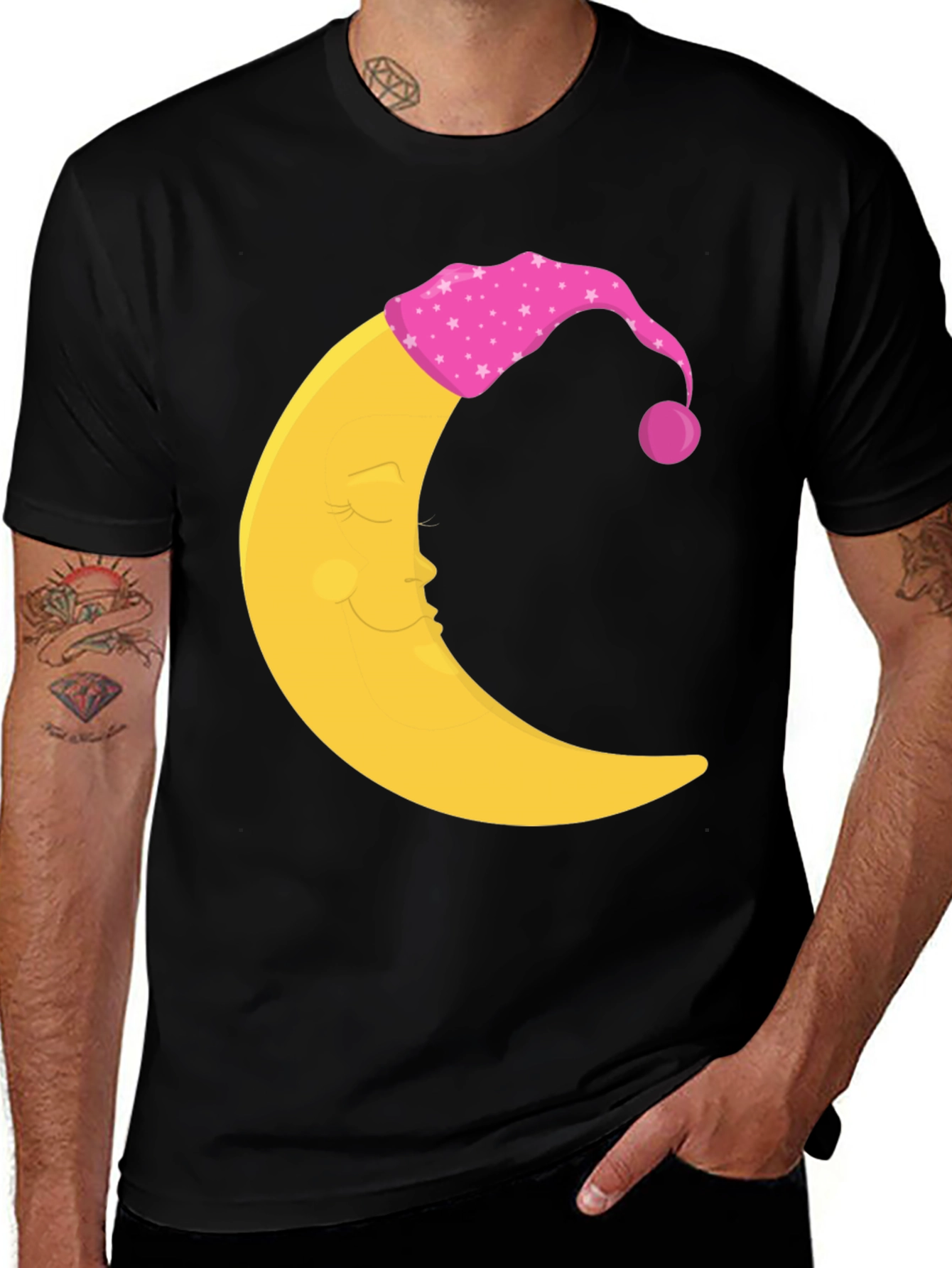Variant 19 of Sleepy Moon Graphic Tee - Black Cotton Comfort