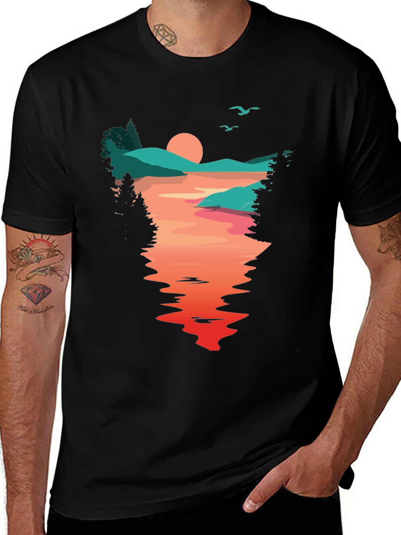 Variant 17 of Sunset Lake Graphic Tee - Nature Lover's T-Shirt