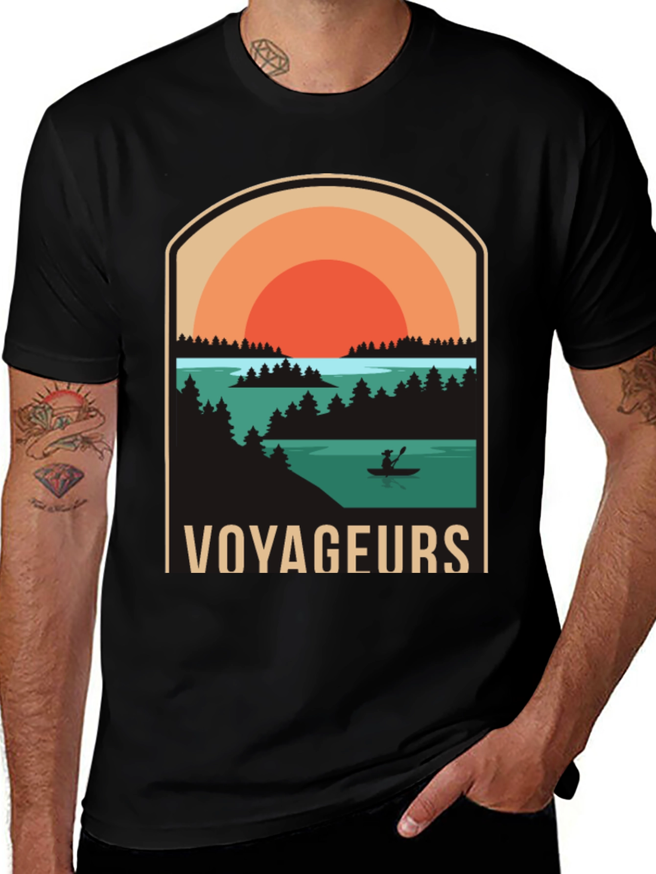 Variant 29 of Voyageurs Retro Graphic T-Shirt - Black