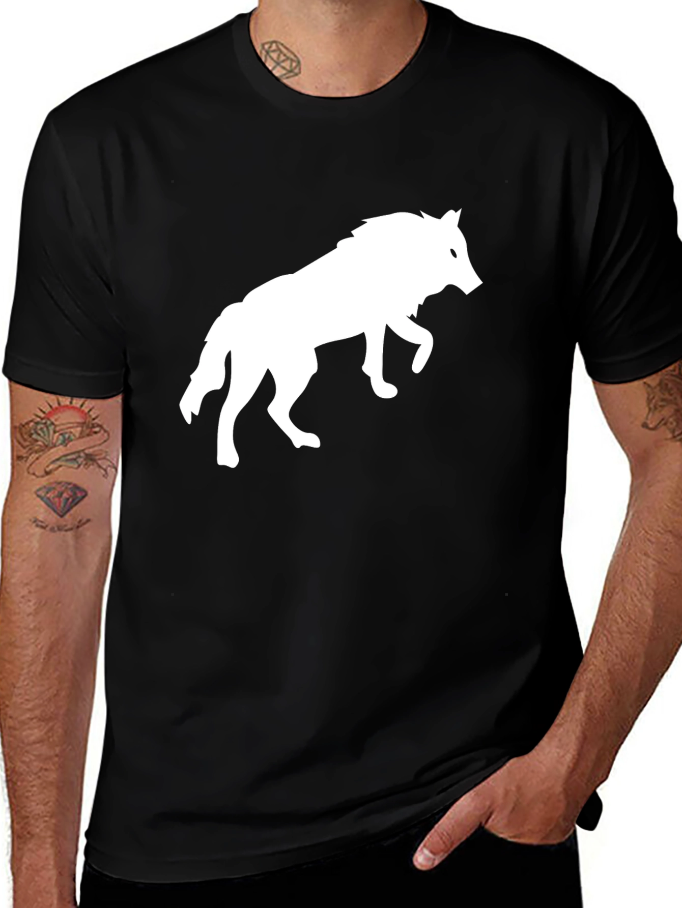 Variant 19 of Black T-Shirt with White Wolf Graphic