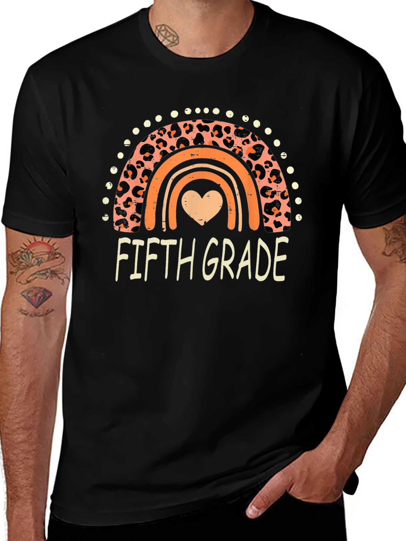 Fifth Grade Leopard Rainbow Heart T-Shirt