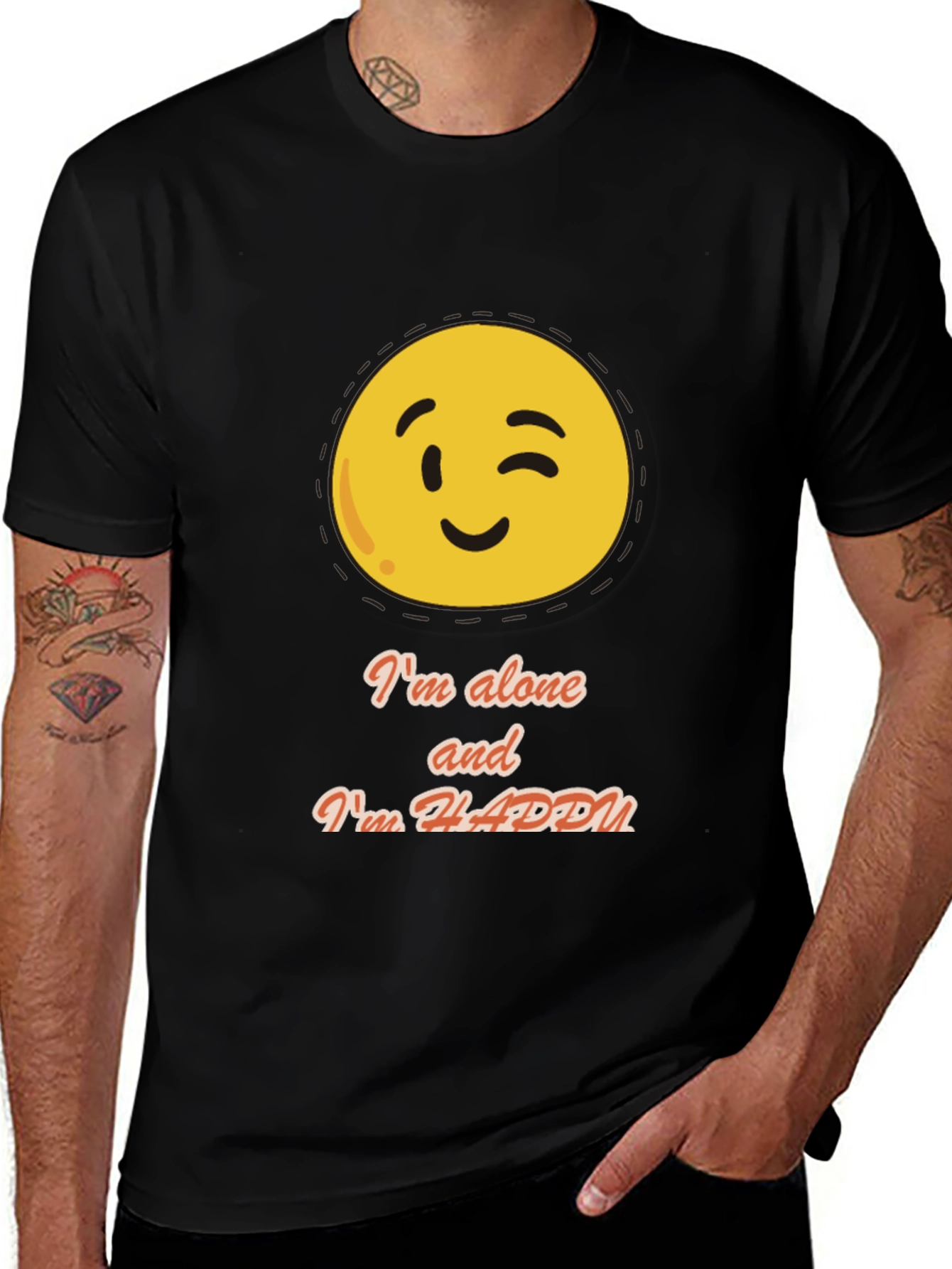 Funny Graphic T-Shirt - Alone and Happy Emoji Design