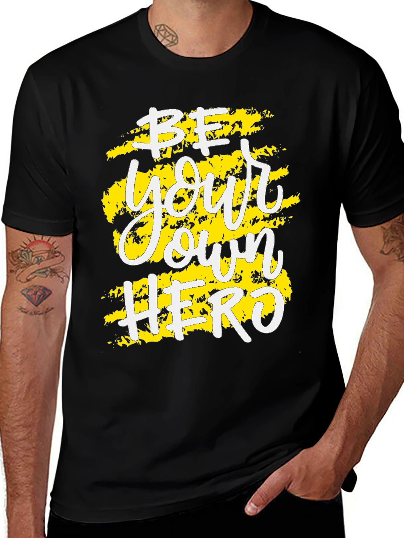 Black Be Your Own Hero Black Graphic Tee - Inspirational Men's T-Shirt main image