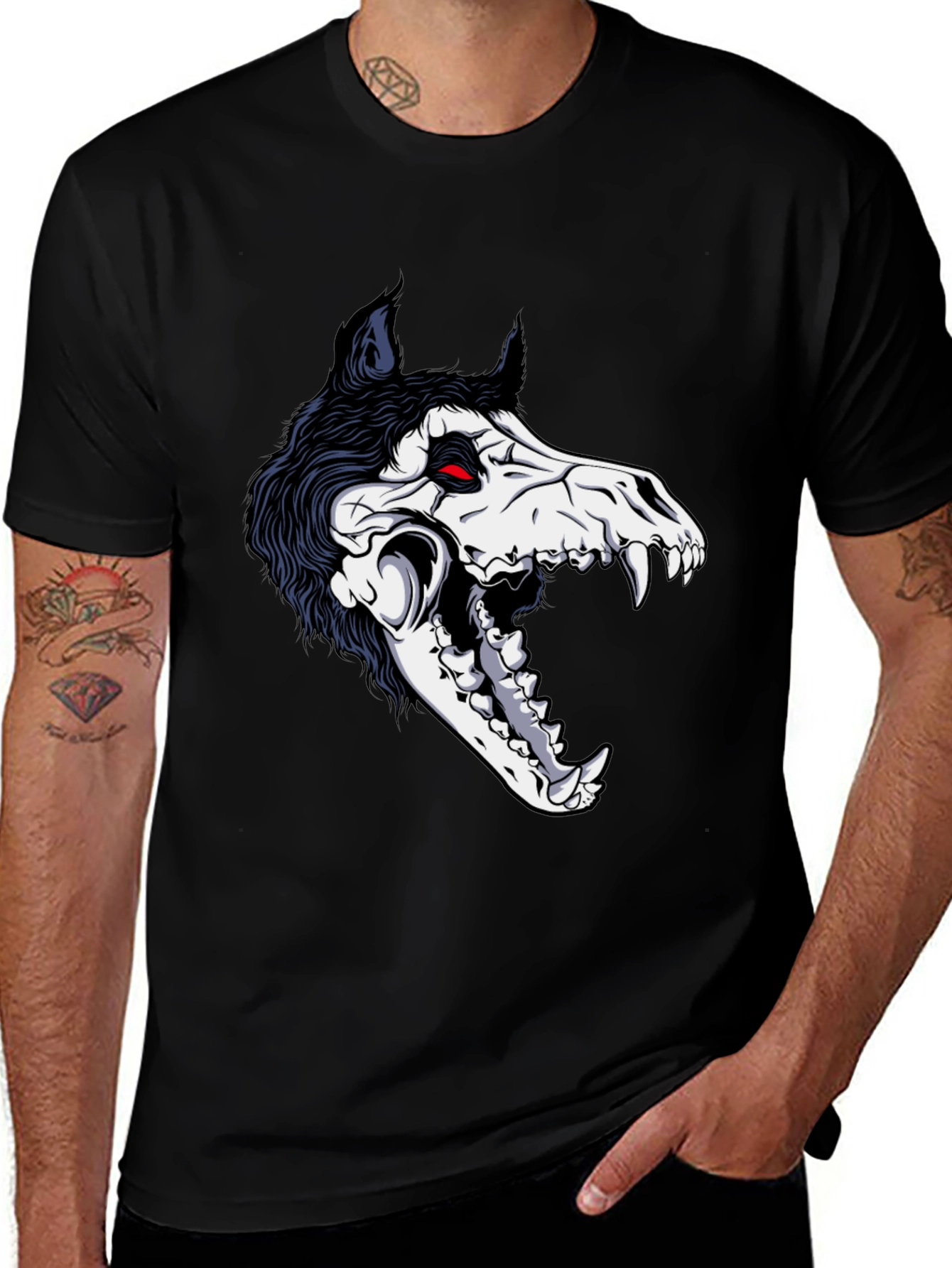 Grim Reaper Wolf Skull Graphic Tee - Black