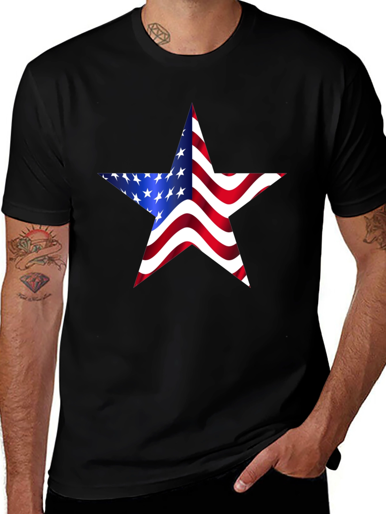 Variant 4 of American Flag Star Graphic Tee - Black