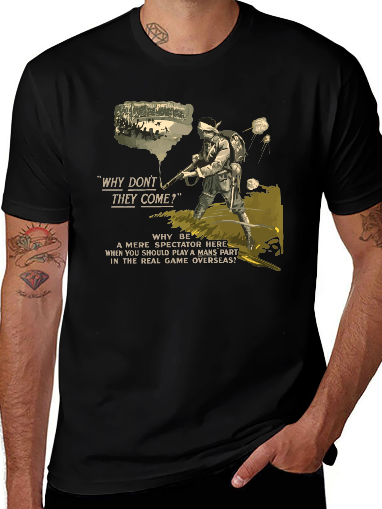 Vintage WWI Recruitment T-Shirt - "Why Don't They Come?"