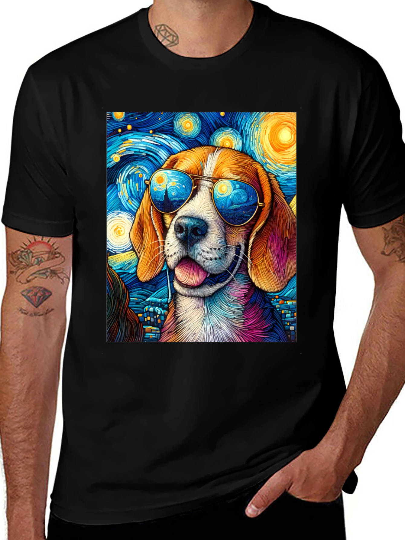 Variant 5 of Cool Dog Van Gogh Starry Night T-Shirt