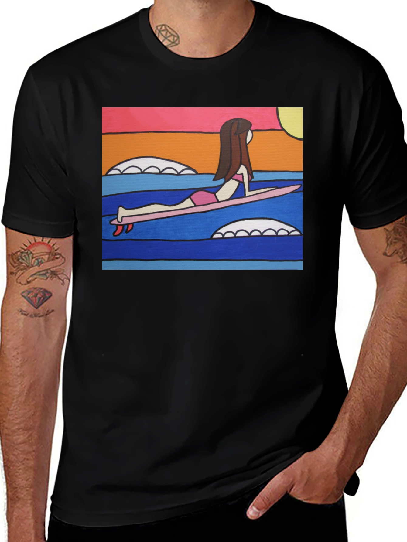 Variant 17 of Surfer Girl Graphic Tee - Funky Art T-Shirt