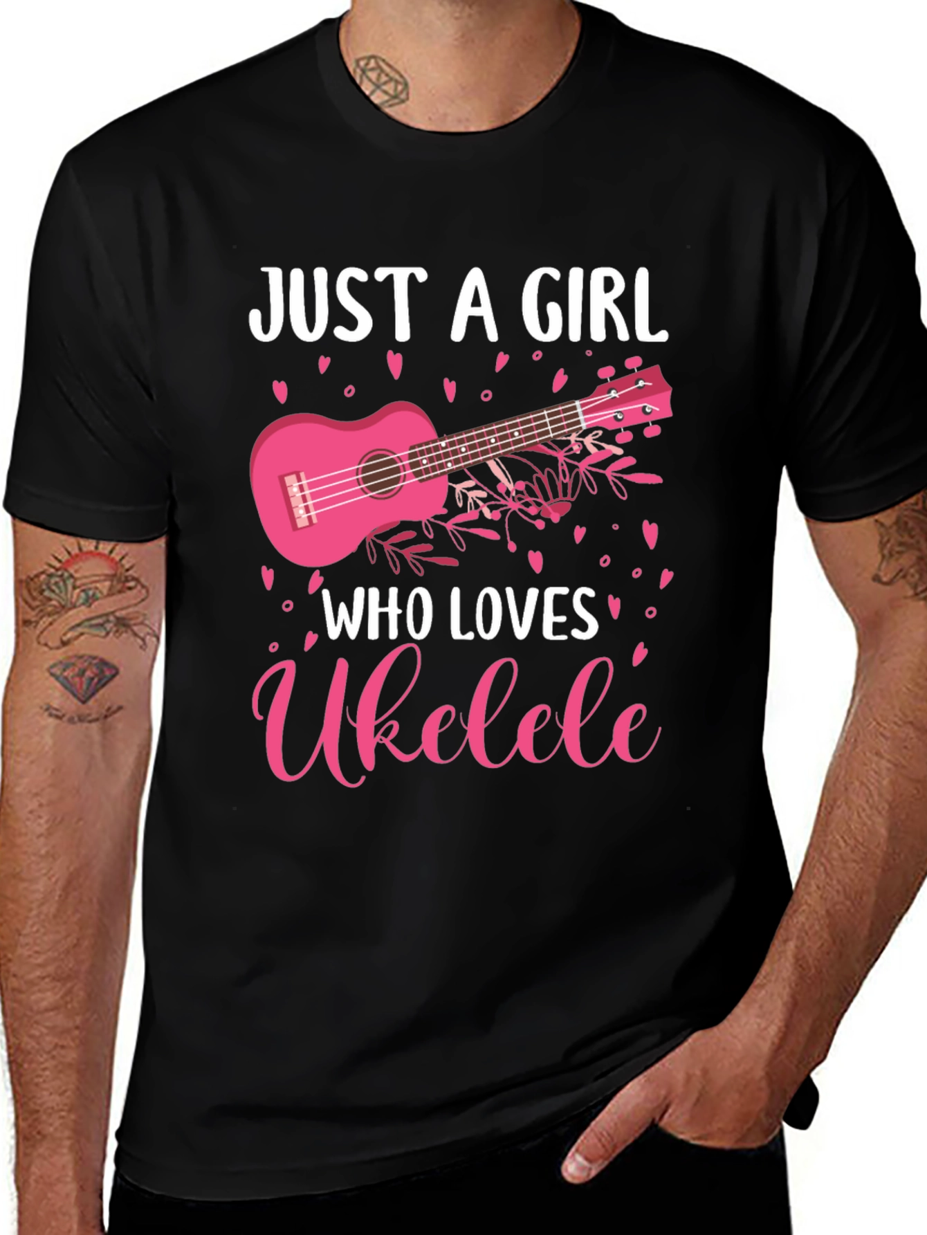 Variant 12 of Just A Girl Who Loves Ukulele Black Graphic T-Shirt