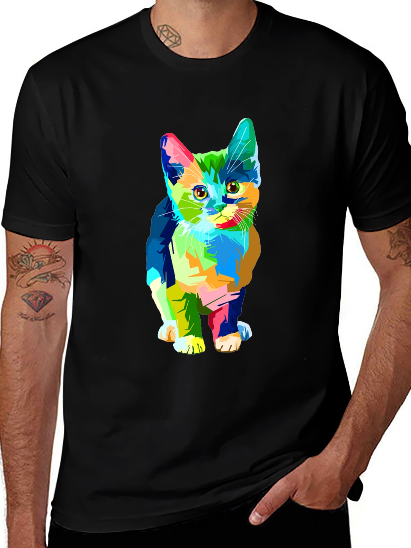 Variant 2 of Abstract Cat Graphic Print Black T-Shirt