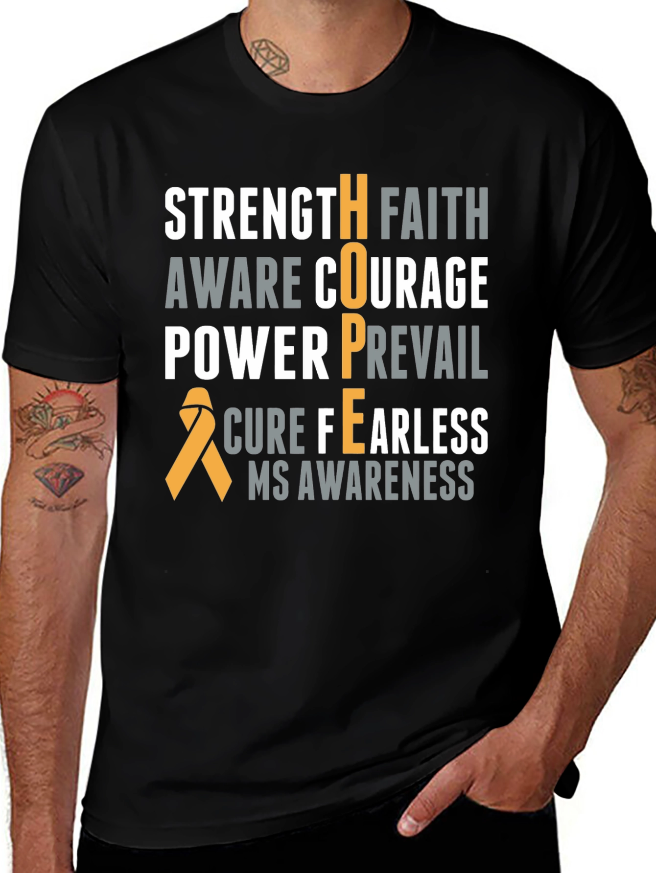 MS Awareness Hope T-Shirt - Strength, Faith, Courage