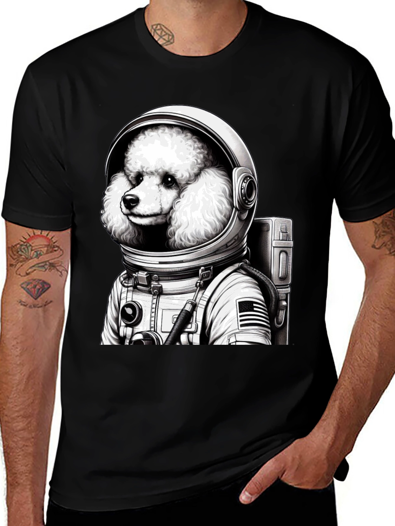 Variant 5 of Poodle Astronaut Graphic T-Shirt - Unisex Black Tee
