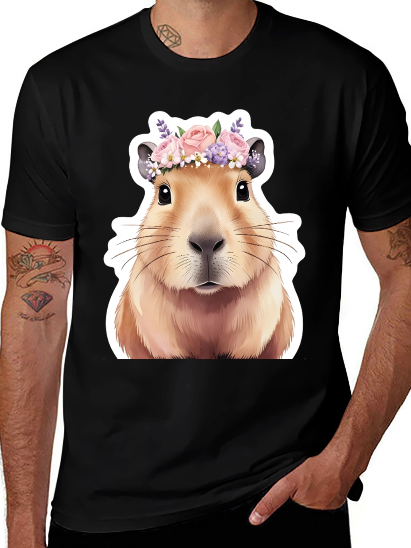 Capybara Flower Crown T-Shirt - Adorable Graphic Tee