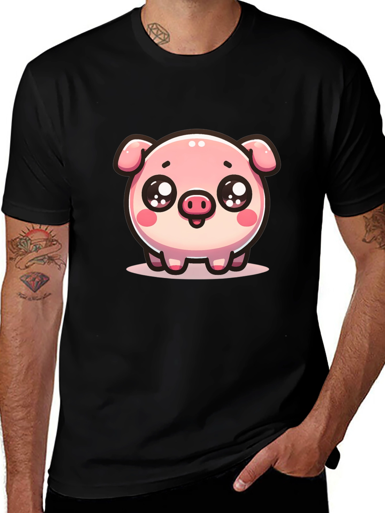 Variant 13 of Cute Pig Cartoon Graphic Black T-Shirt