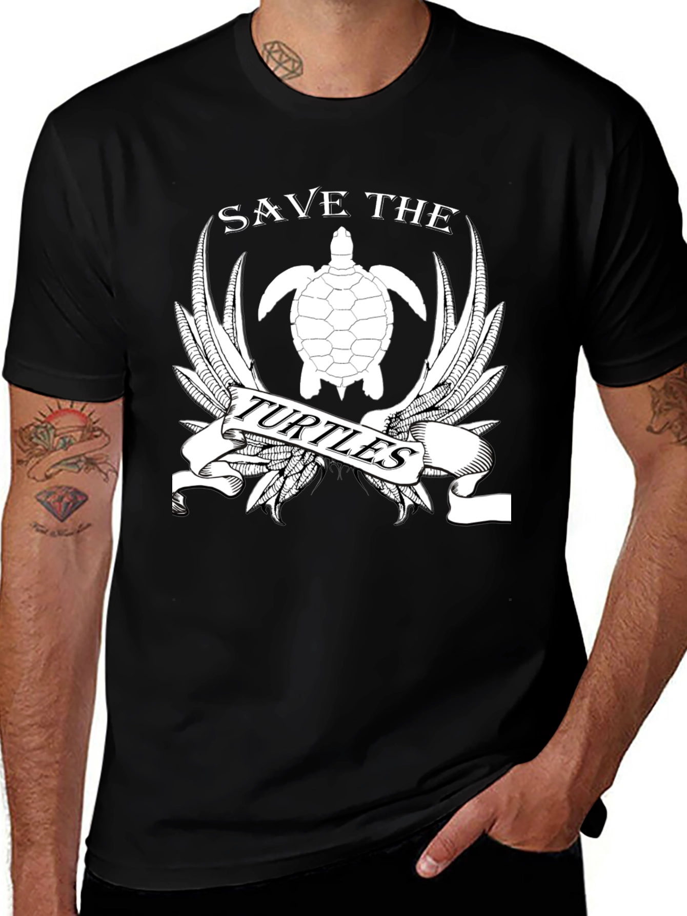 Variant 11 of Save the Turtles Graphic T-Shirt - Black