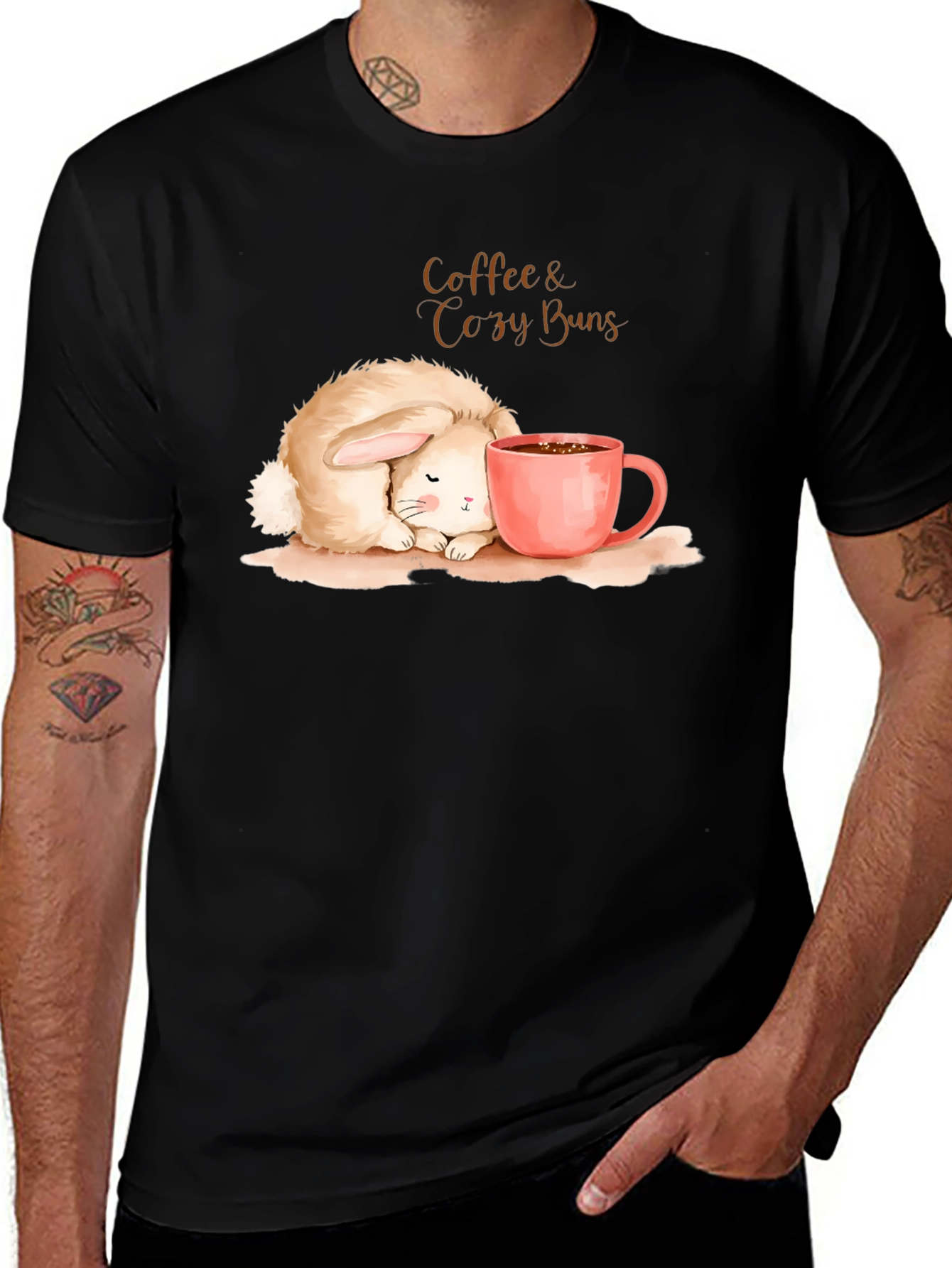 Variant 5 of Coffee & Cozy Buns T-Shirt - Adorable Bunny Design
