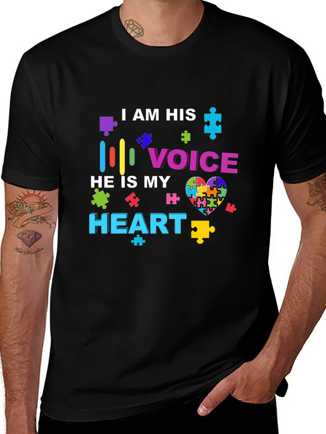 Autism Awareness T-Shirt - I Am His Voice, He Is My Heart