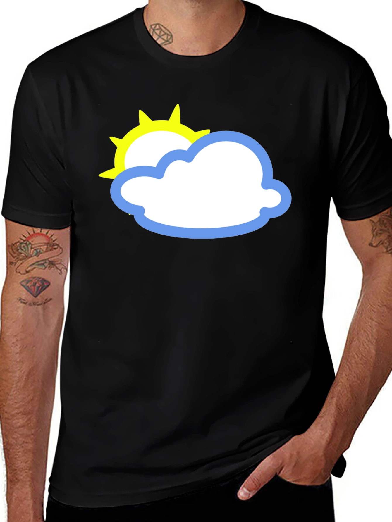 Variant 23 of Black Tee with Sun and Cloud Graphic