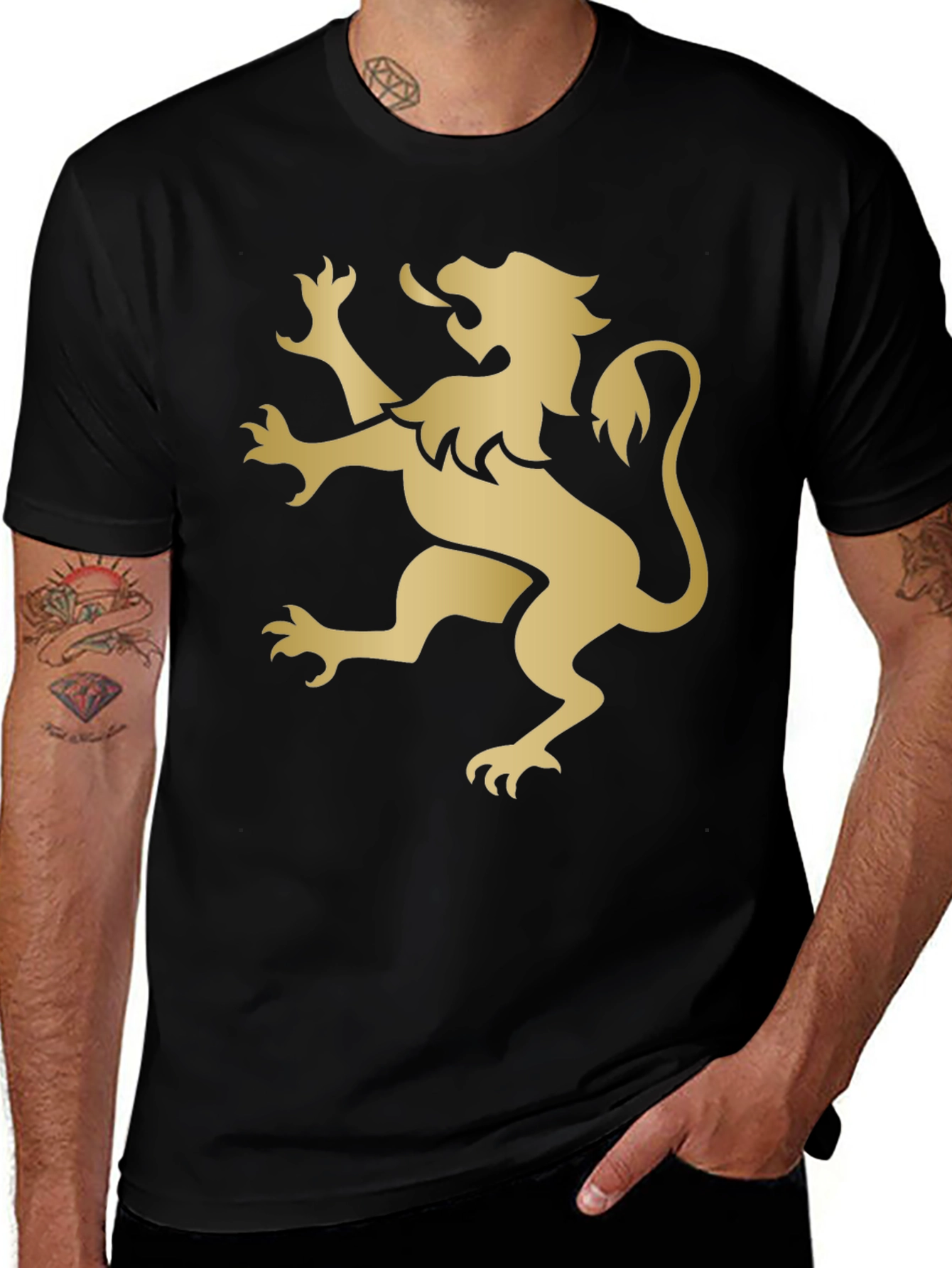 Variant 26 of Gold Lion Rampant on Black T-Shirt