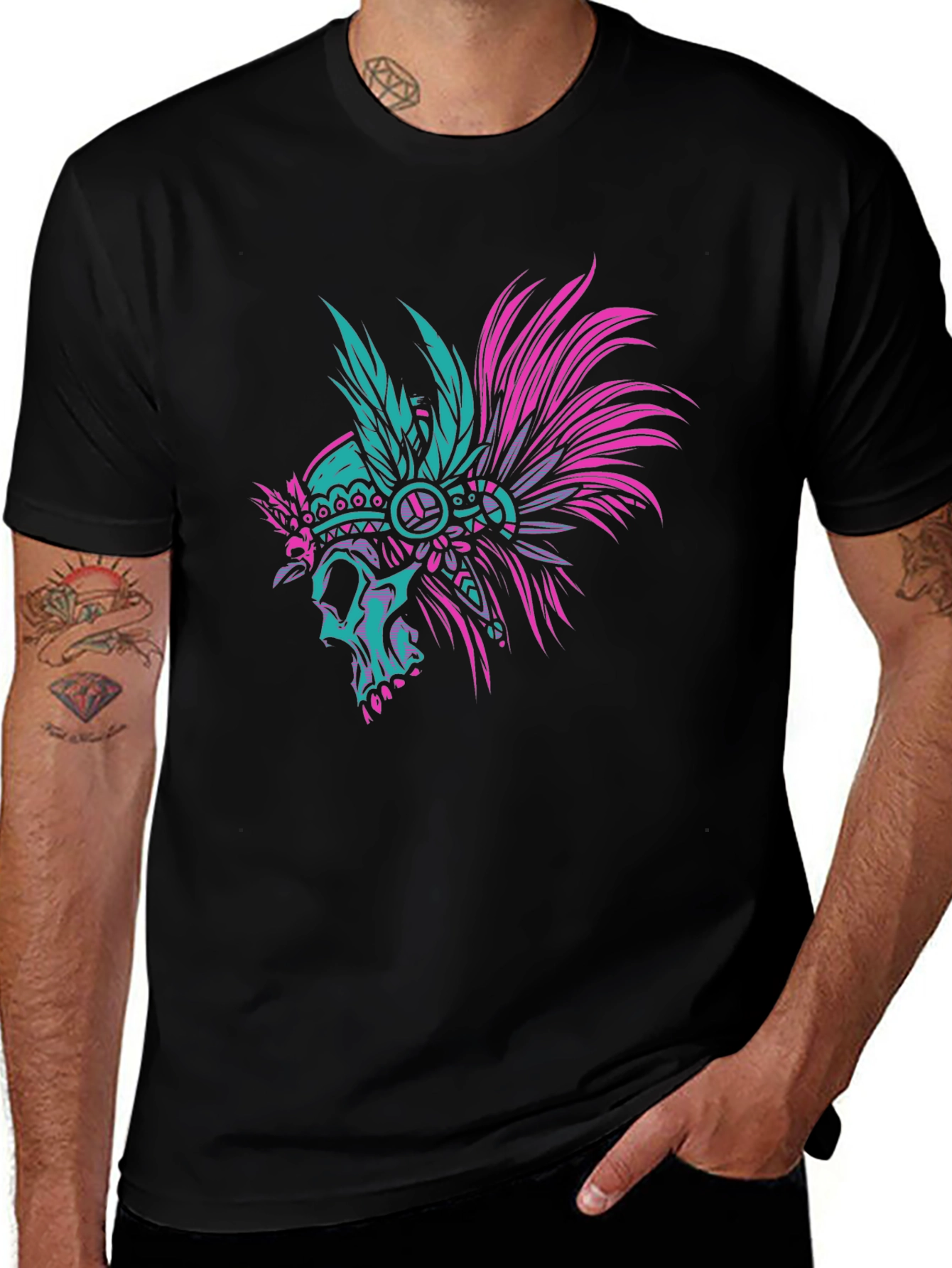 Variant 2 of Skull Indian Headdress Black T-Shirt