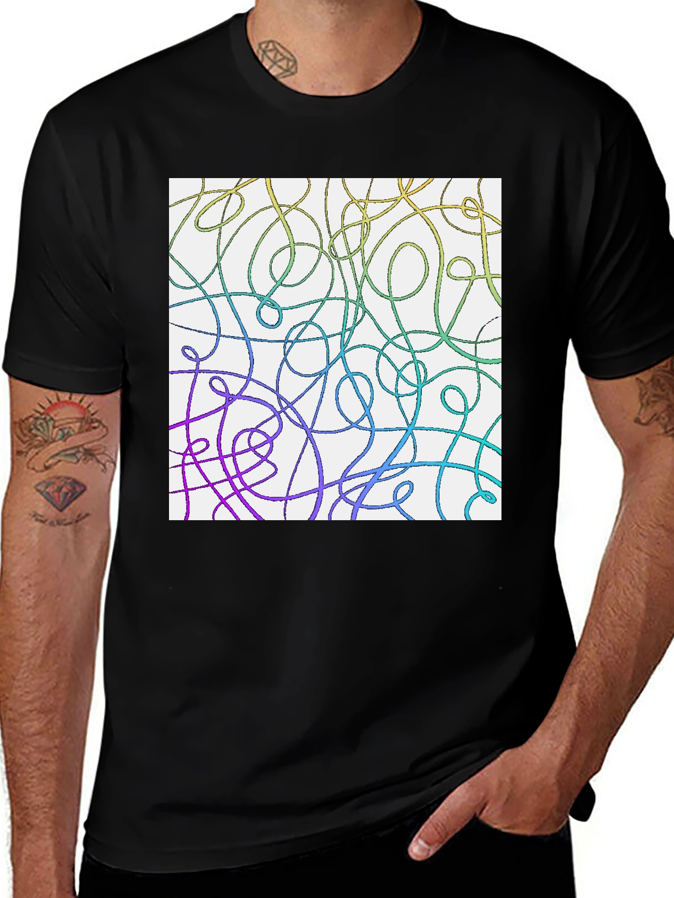 Variant 25 of Abstract Line Art T-Shirt - Casual Black Tee