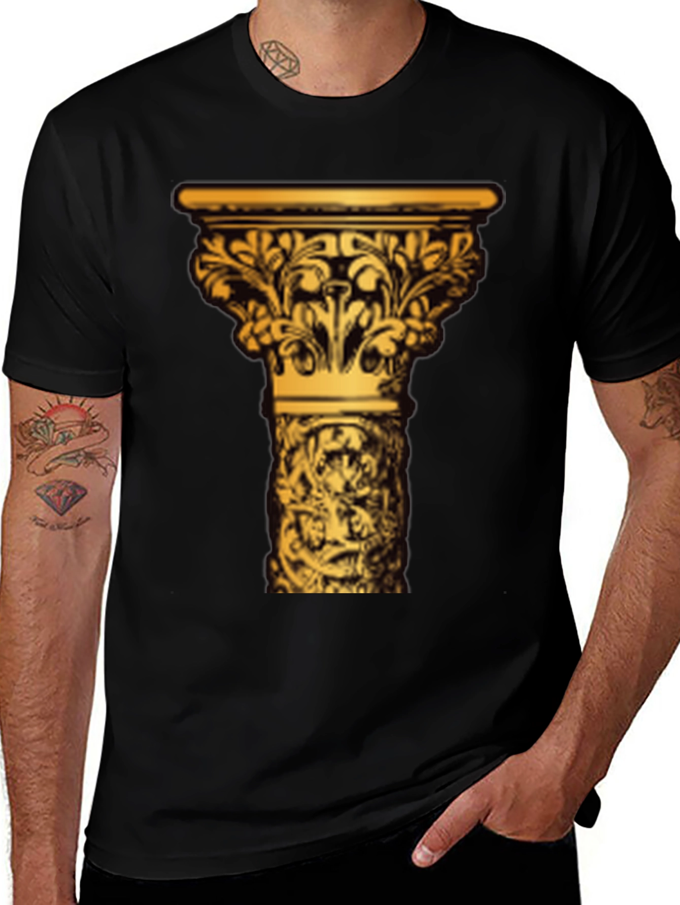 Variant 12 of Ornate Column Graphic Tee - Black