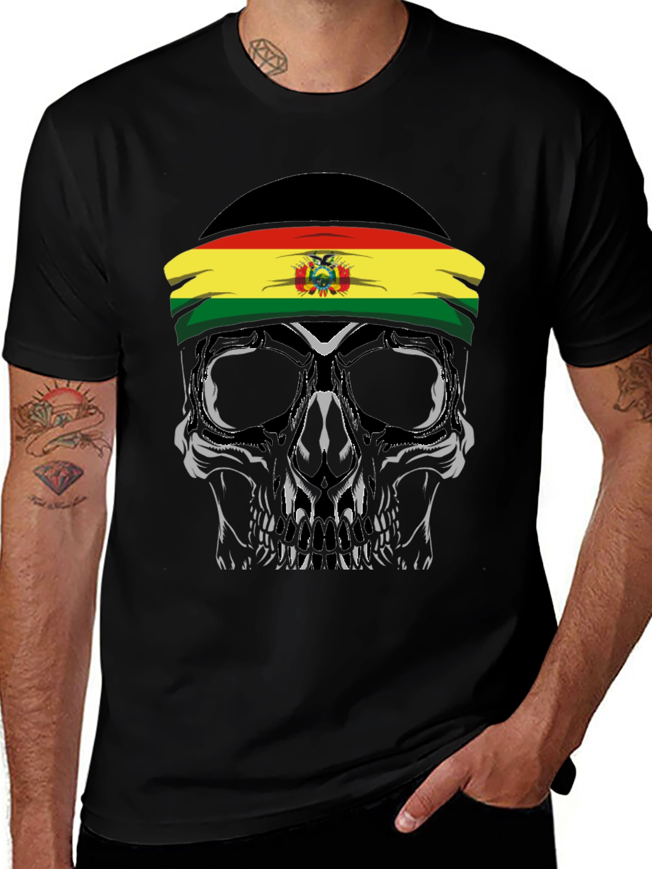 Variant 24 of Skull with Bolivian Flag Headband T-Shirt