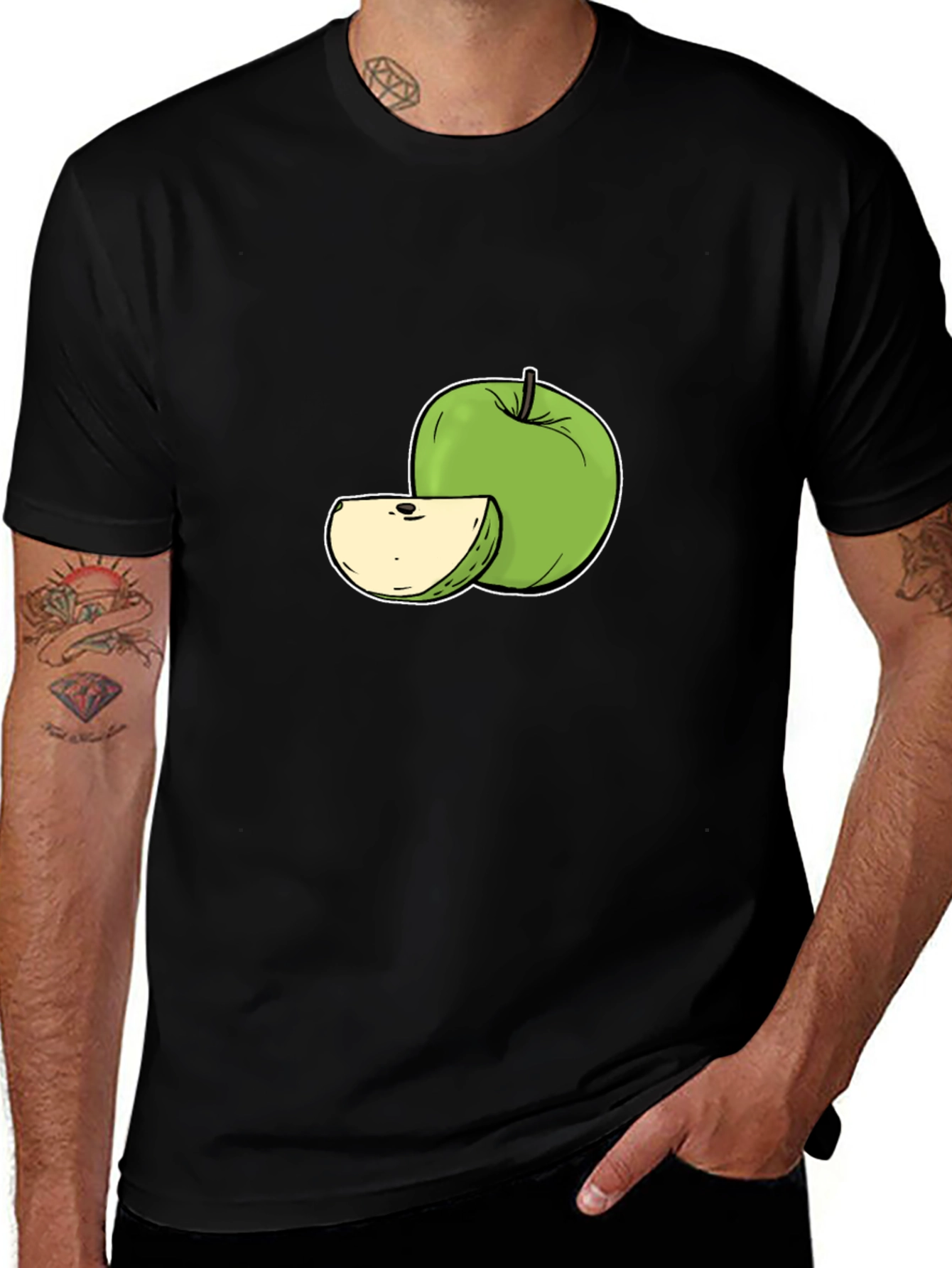 Variant 29 of Black T-Shirt with Green Apple Design
