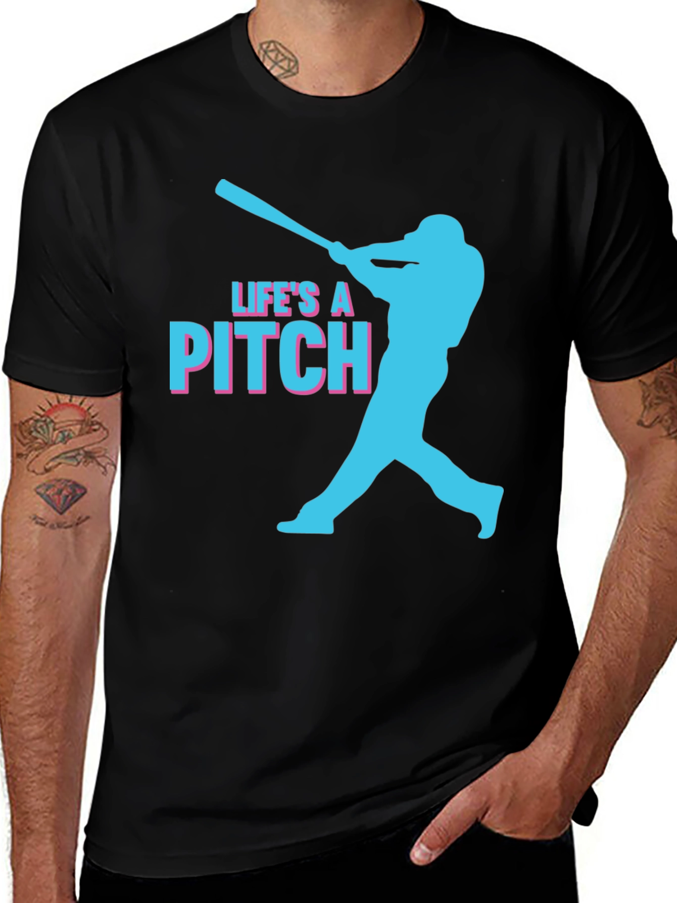 Variant 23 of Life's a Pitch Baseball Graphic Tee - Black