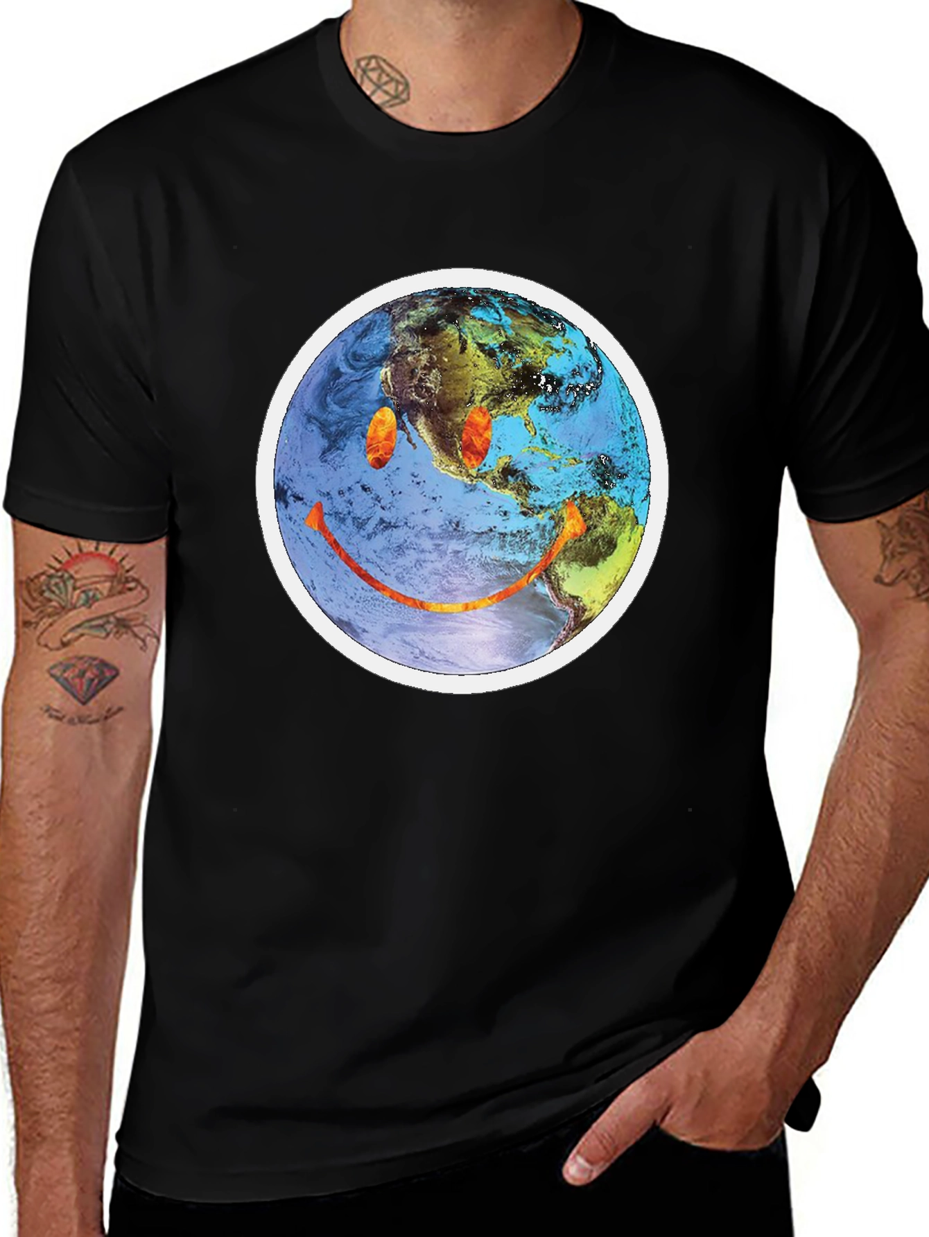 Variant 19 of Earth Smile Graphic T-Shirt - Black