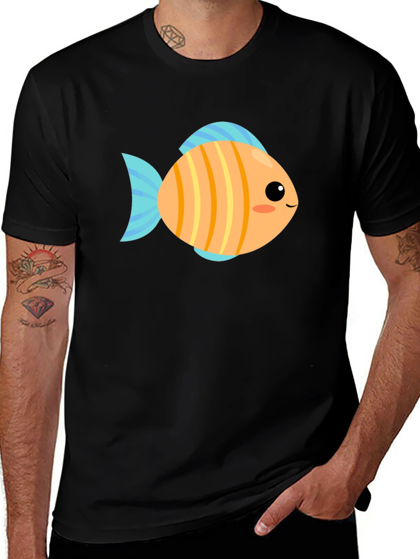 Variant 29 of Cute Fish Graphic Tee - Black Cotton T-Shirt
