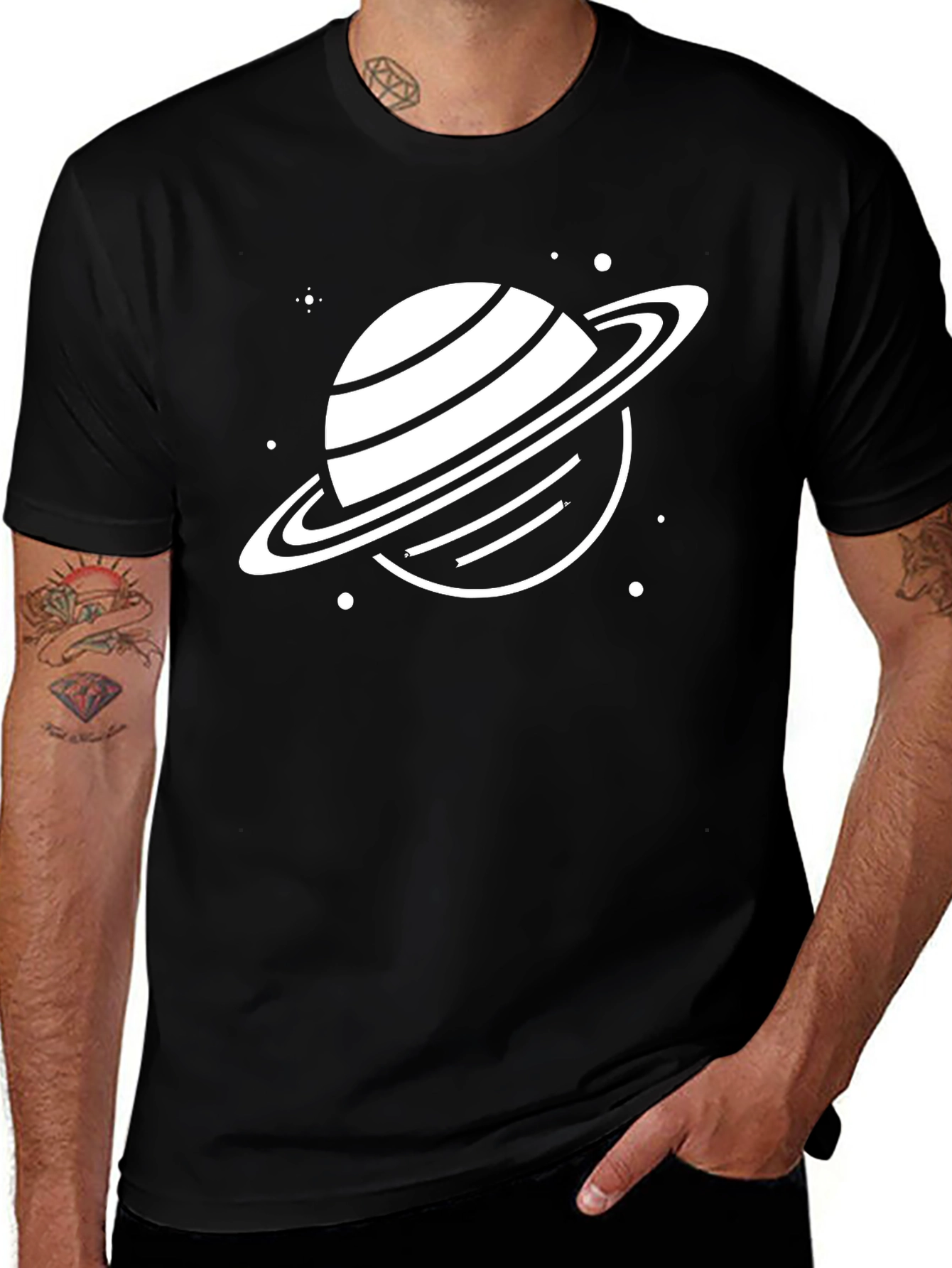 Saturn Graphic Tee - Black Cotton Blend T-Shirt