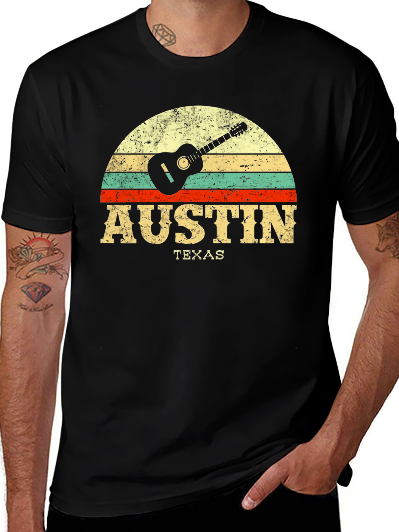 Austin Texas Retro Guitar T-Shirt