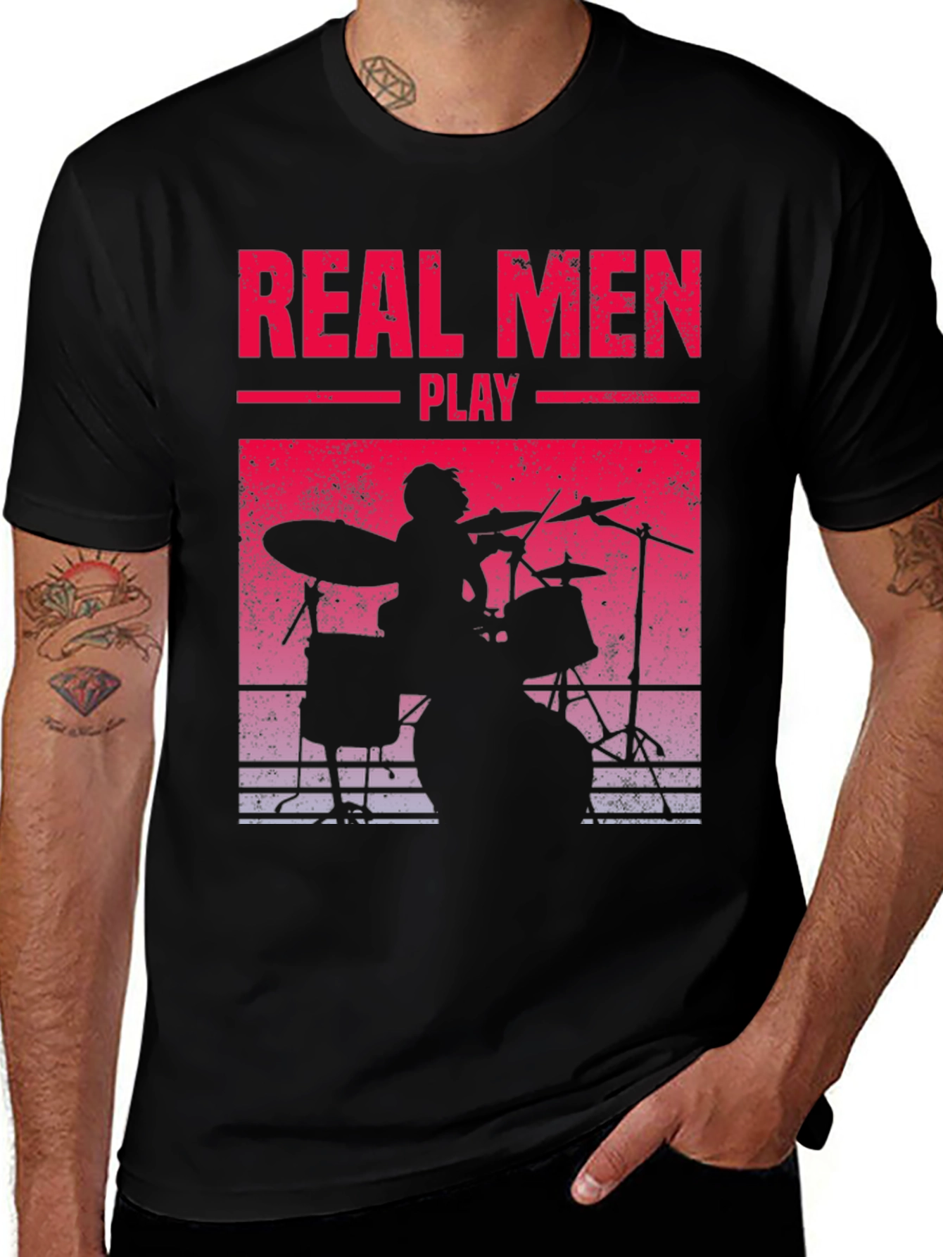 Variant 30 of Real Men Play Drums T-Shirt Black