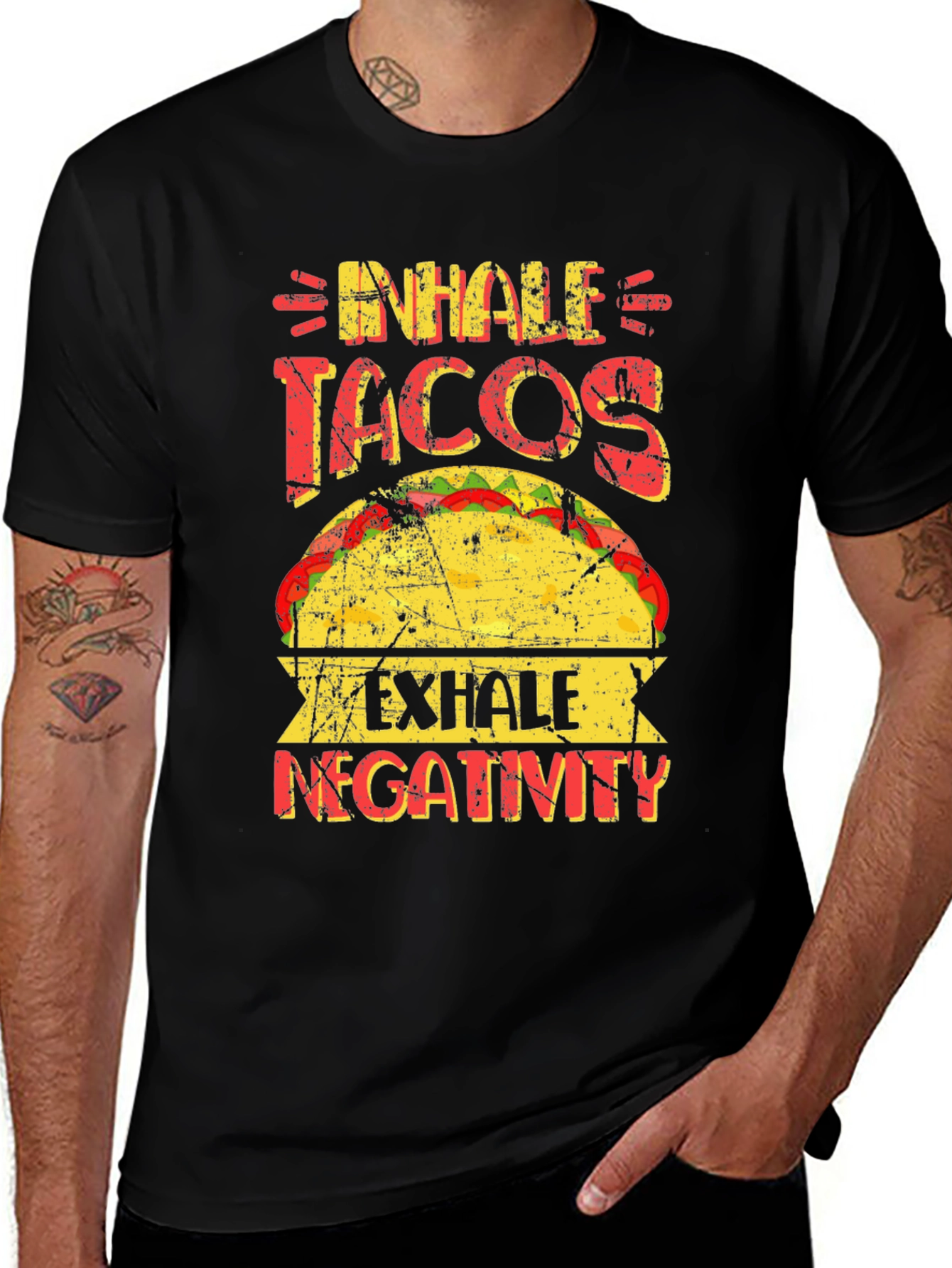 Variant 23 of Inhale Tacos Exhale Negativity Graphic Tee