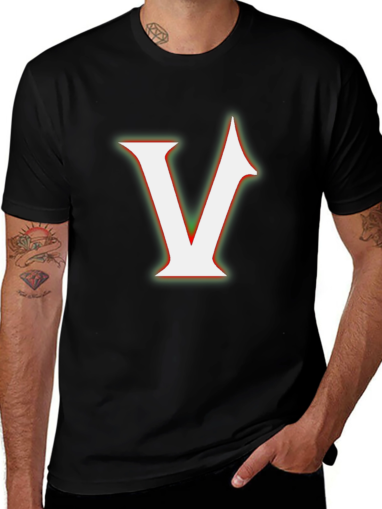 Variant 14 of Bold Initial "V" Graphic Tee - Black Cotton Blend
