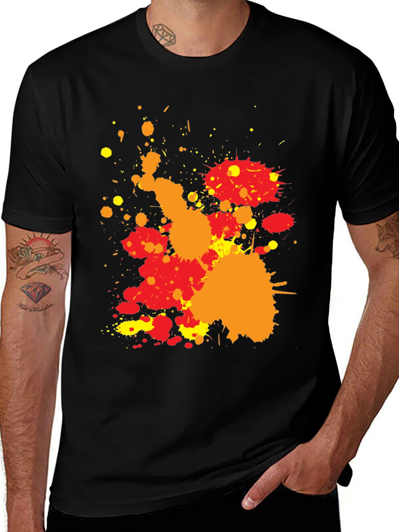 Variant 6 of Abstract Splatter Print Black Casual T-Shirt