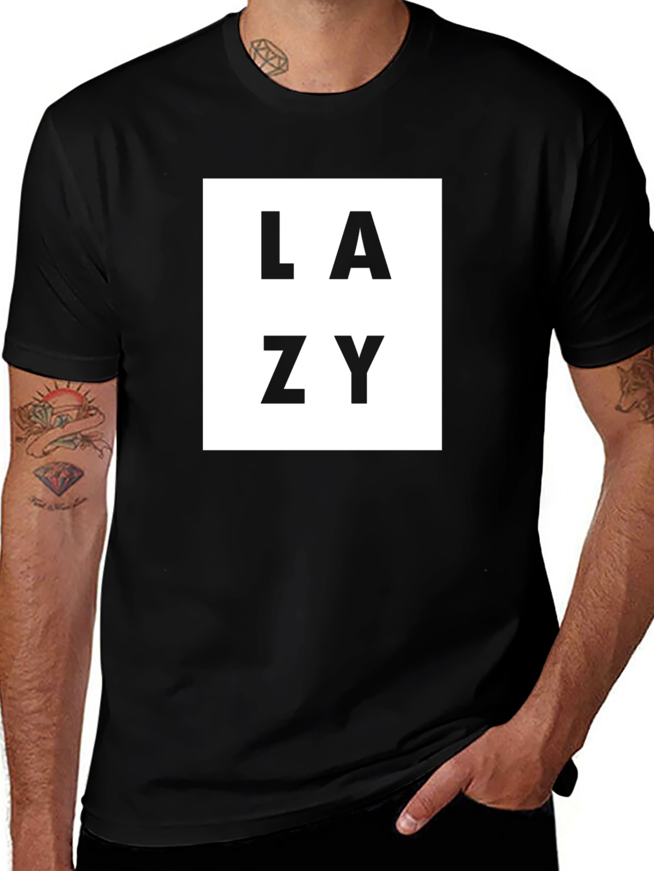 Variant 30 of Lazy Graphic Tee - Black Crew Neck Casual T-Shirt