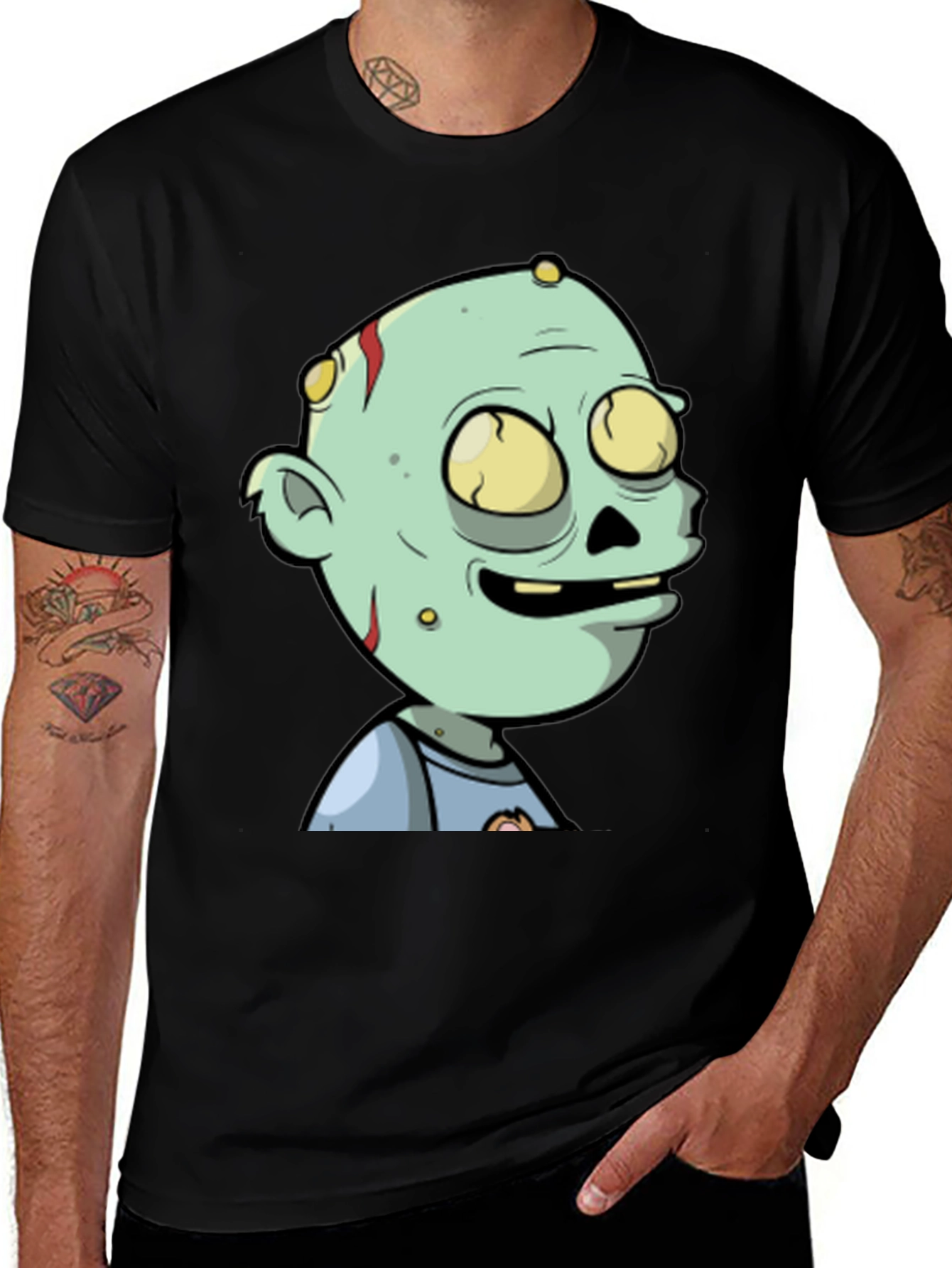 Variant 6 of Zombie Cartoon Graphic T-Shirt - Black Tee