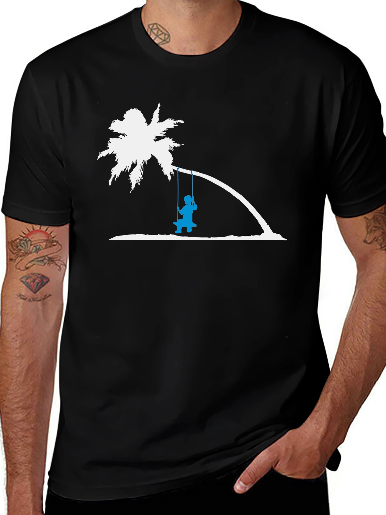 Tropical Palm Tree Swing Black T-Shirt